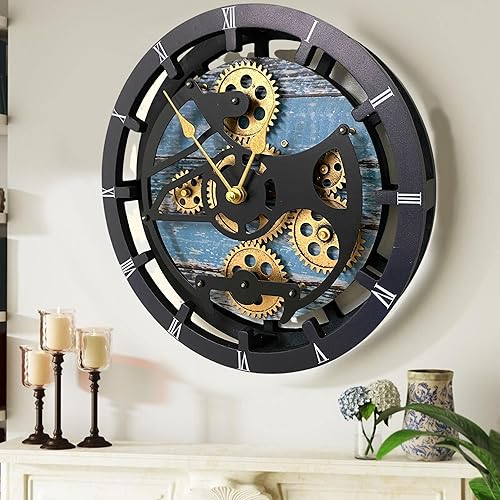 ImprovingLife The Gears Clock - Reloj de pared de 16 pulgadas con engranajes móviles reales convertibles en un gran reloj de repisa (verde