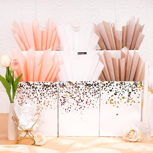 Miniatura 2 de Larcenciel Papel de seda para regalo, 30 piezas de papel de seda rosa perlado femenino para bolsas de regalo a granel, papel de regalo delicado con