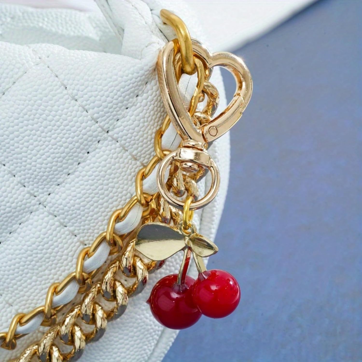 Cute Cherry Keychain Heart Keyring Purse Backpack Accessories for Women Red Bag Charms - Image 5