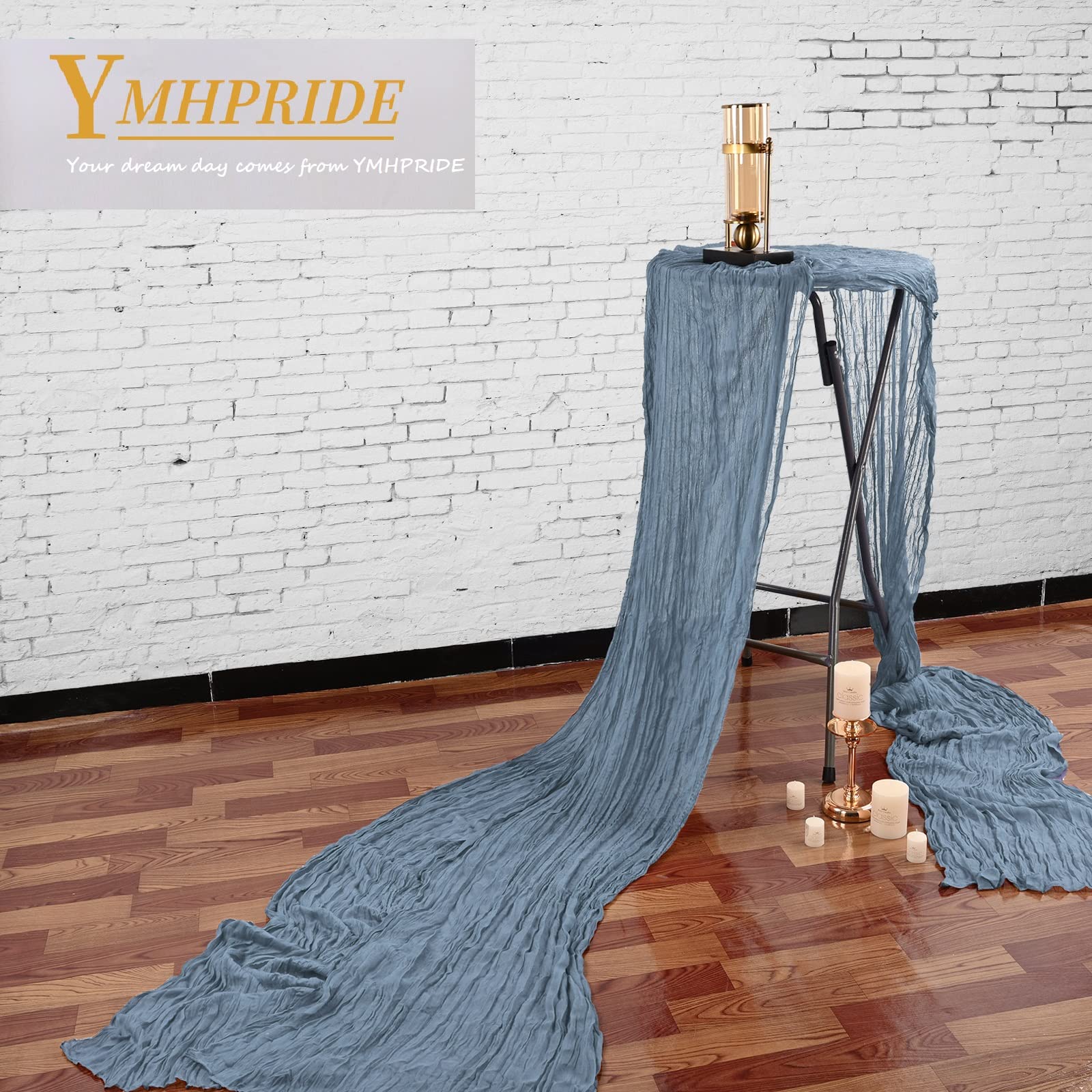 YMHPRIDE 10 Pezzi Runner da Tavola Blu Sporco, 90cm x 300cm Blu Garza Boho Runner da Tavolo per Matrimonio Addio al Nubilato Baby Shower Decorazioni Feste di Compleanno