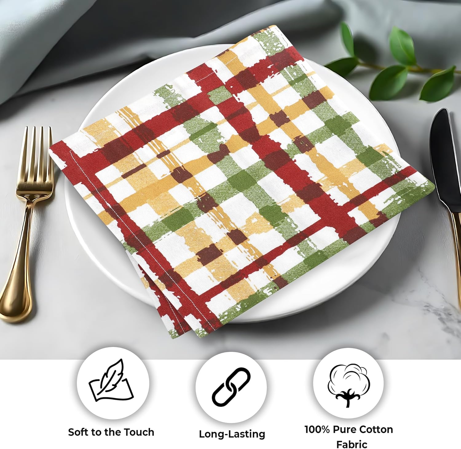 Urban Villa Cloth Napkins Set of 12 20x20 Inches 100% Cotton Napkins Cloth Washable Durable Reusable Absorbent Table Dinner Napkins Cloth for Thanksgiving Hotel Lunch Restaurant Parties – Fall Checks