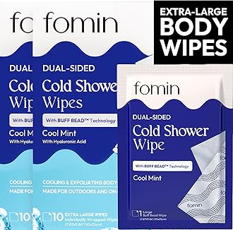 Travel Cold Shower Wipes - 20 Pack - No Rinse XL Bathing Wipes with Vitamin E - Fragrance-Free Full Body Wipe for Adults - Individually Wrapped Waterless Bath Wipe for Hygiene, Camping, & Gym