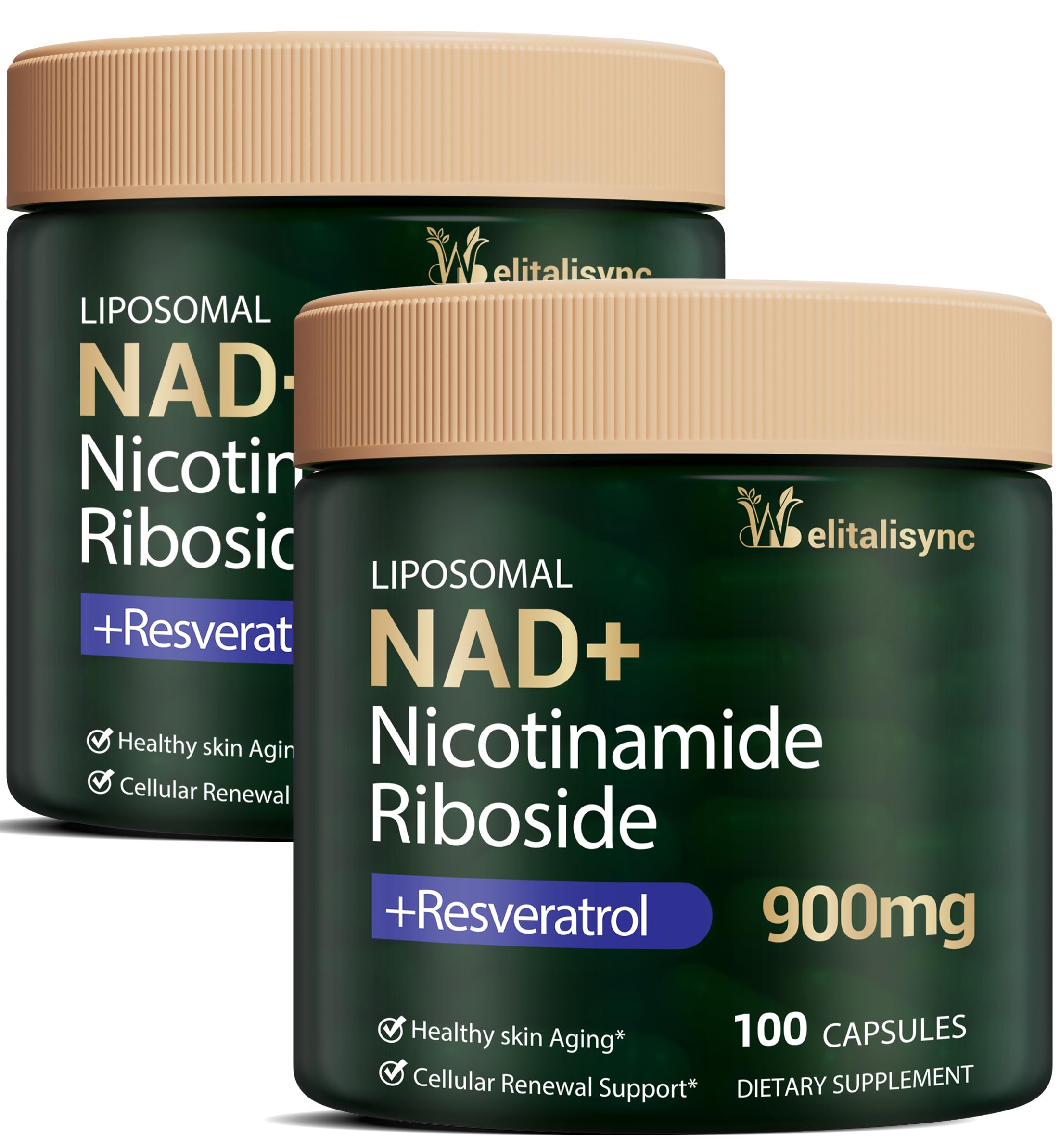 Premium NAD+ Supplement - Nicotinamide Riboside & Resveratrol 900mg – Fast-Absorbing Cellular Renewal Capsules for Energy, Anti-Aging & Brain Health – Vegan, Non-GMO, 200 C 1 Count (Pack of 2)