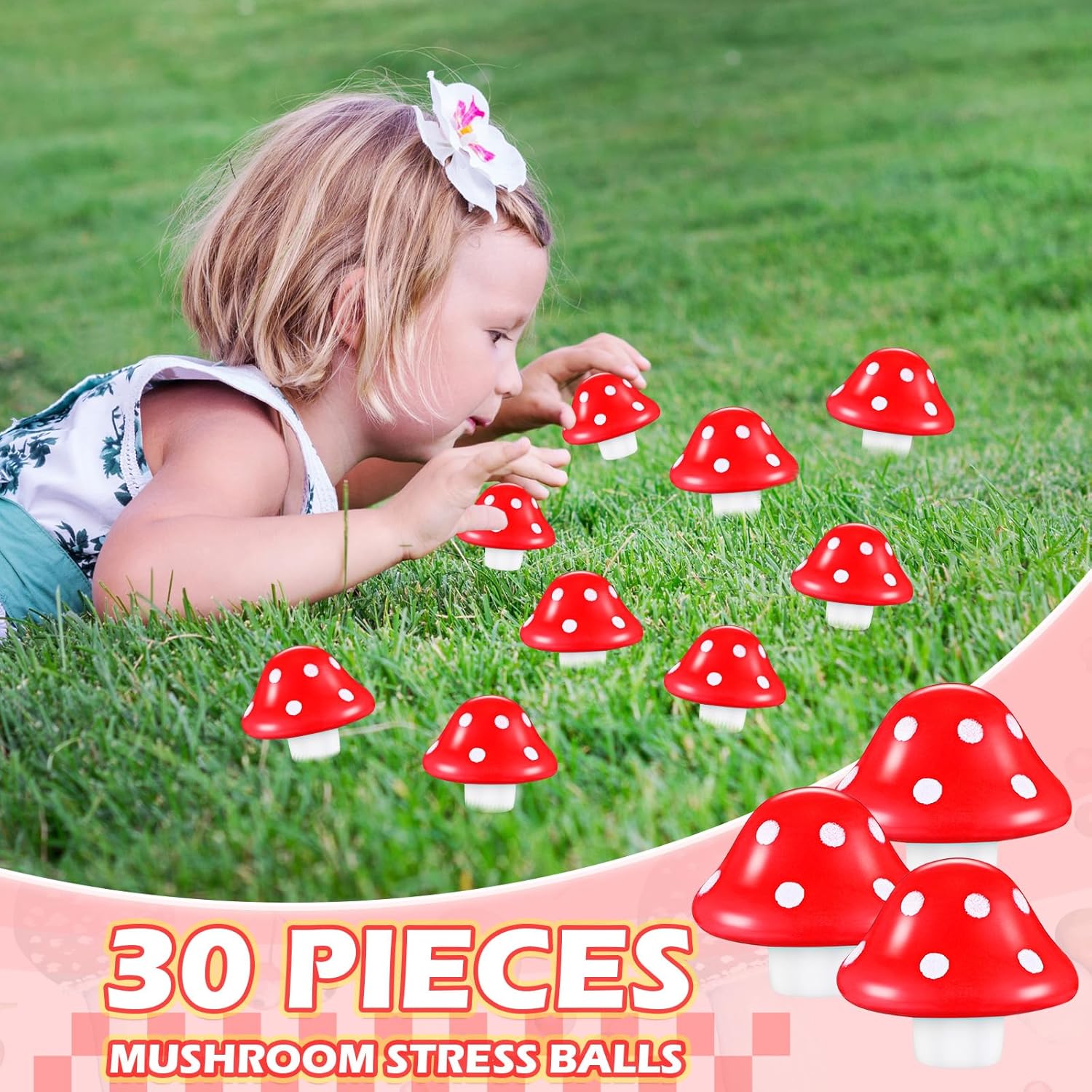 Silipull 30 Pcs Red Mushroom Stress Balls PU Foam Squeeze Ball Stress Relief Toys for Kids Adults 2 x 1.8 Inch Mini Mushroom Toys Fidget Toys for Anxiety Relaxing Cute Mushroom Decor for Home Office