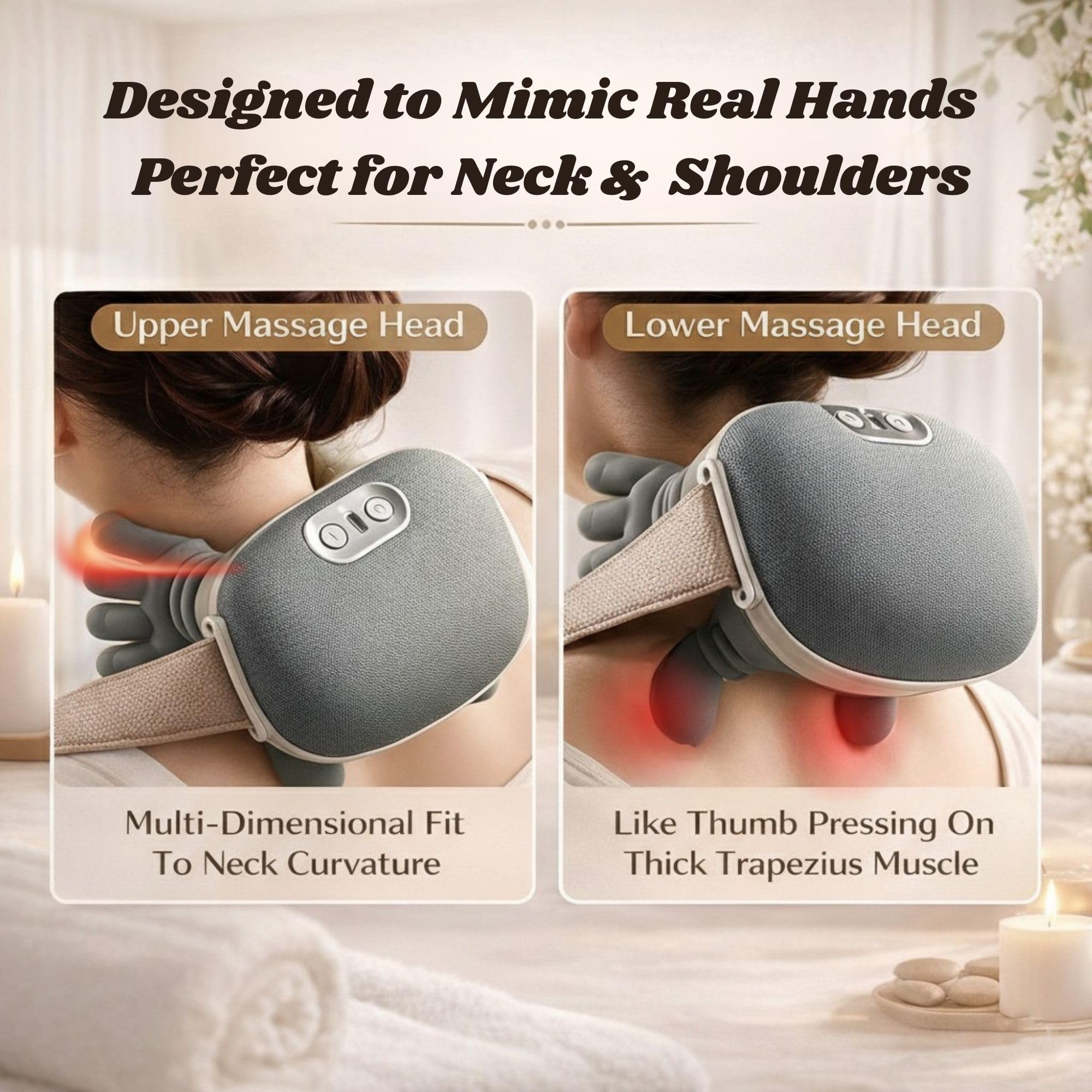 LIVINGPRO - Massaggiatore per collo e spalle con calore, shiat per tessuti profondi con palma bionica 4D, massaggio simulato delle mani umane, 3 intensità regolabili, sollievo dal dolore portatile per