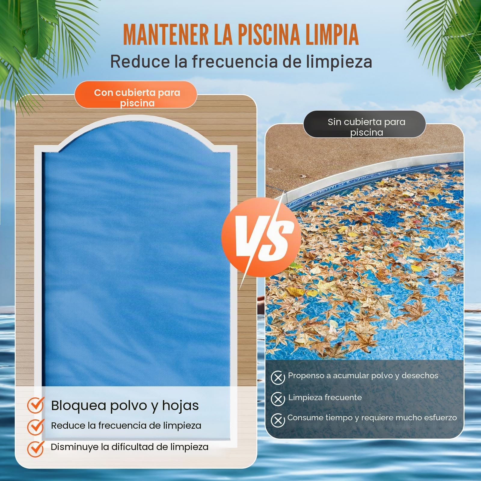 VEVOR Cubierta Solar para Piscina Manta Solar Rectangular de 7,32 × 3,66 m para Piscinas Cubierta Solar para Piscina Enterrada sobre el Suelo Cubiertas Solares de Color Azul de 12 mil para Piscinas