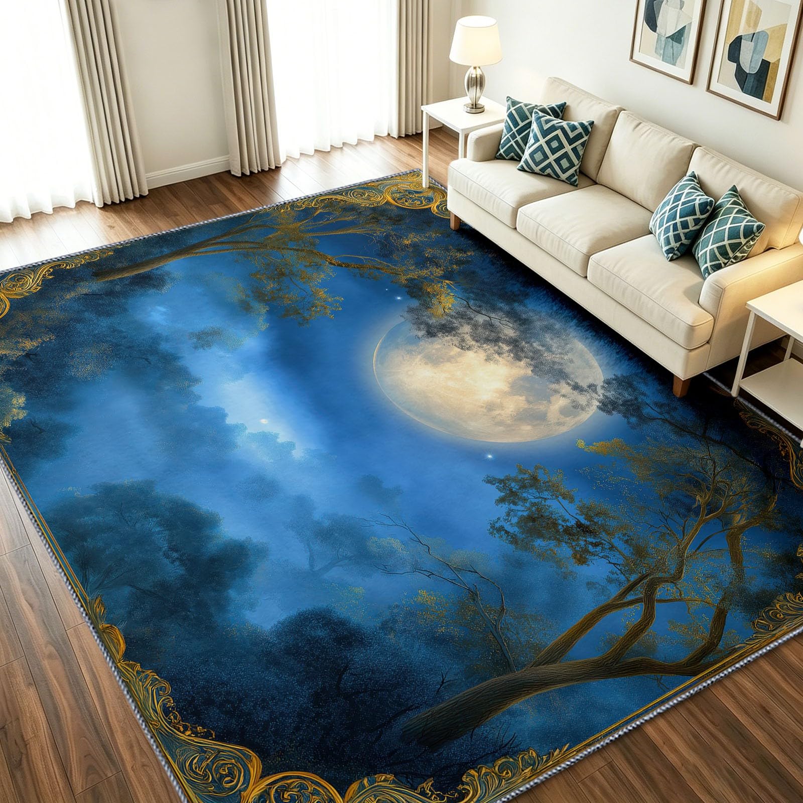 Alfombra interior antideslizante de 60x90 cm azul lavable para entrada y pasillo