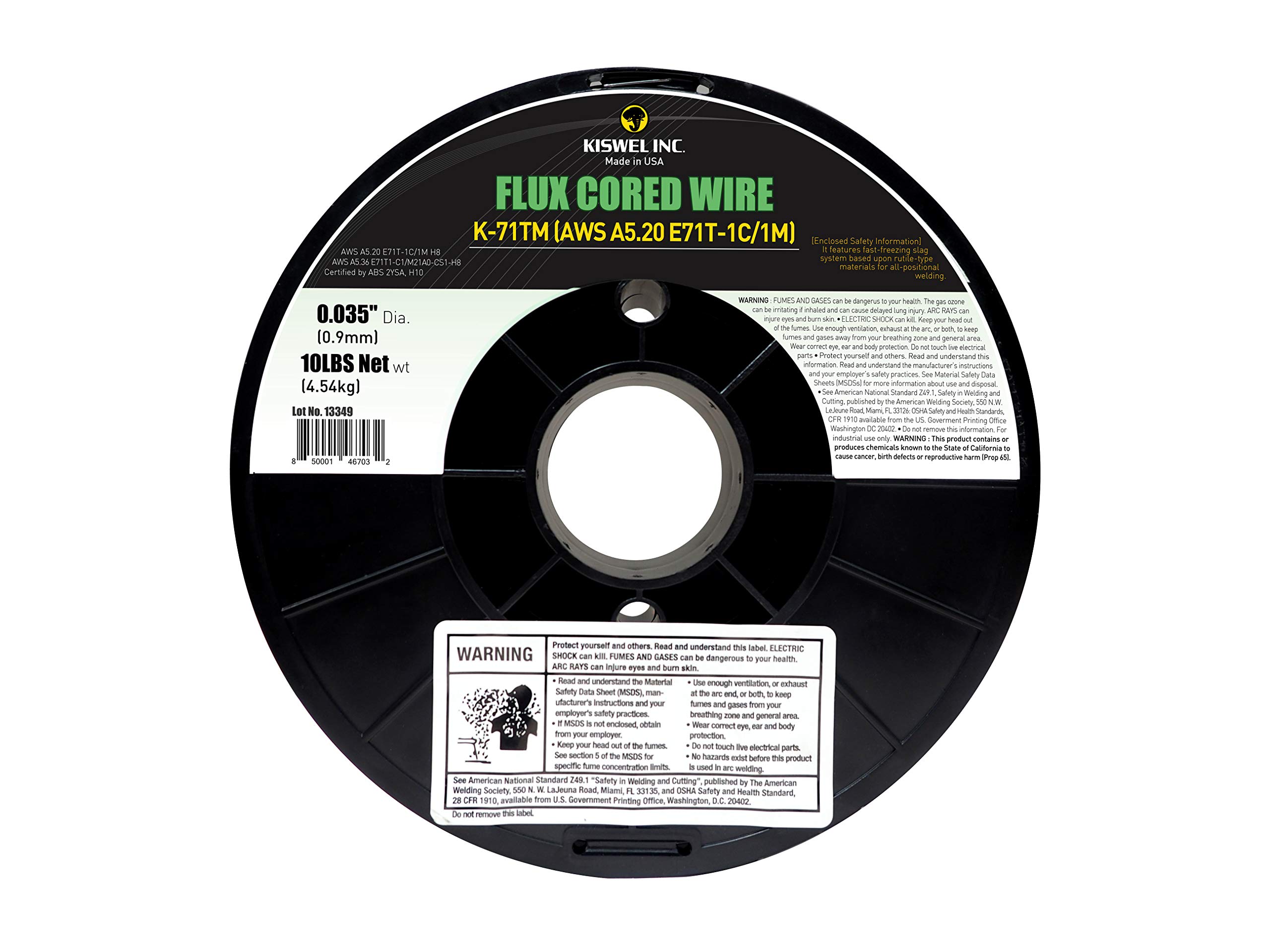 (Made in USA) Kiswel E71T-1C/1M .035 in. Dia 10lb. Flux Cored Welding Wire
