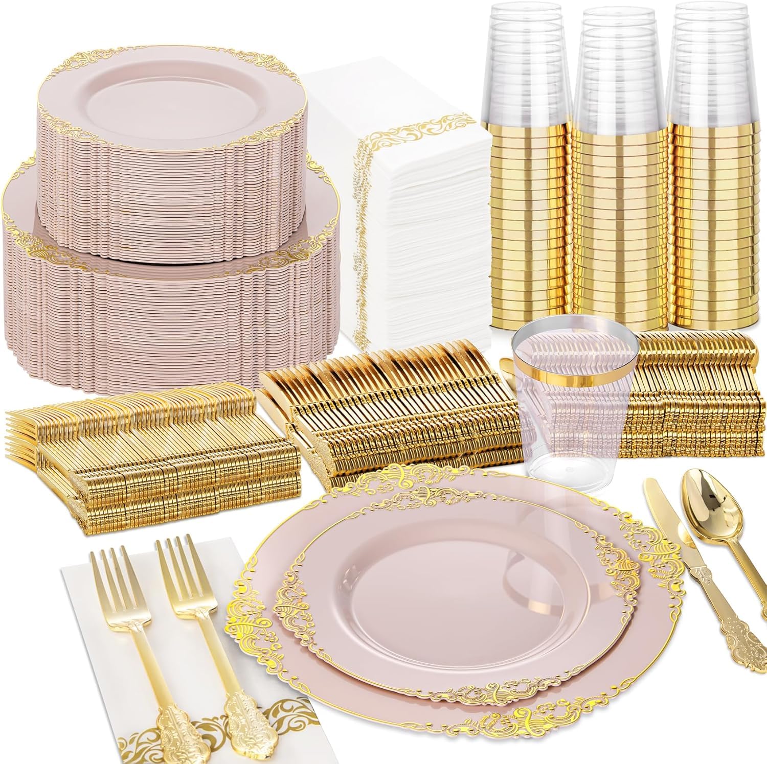Amazon.com: Nervure 350PCS Pink Plastic Plates - Pink Plastic