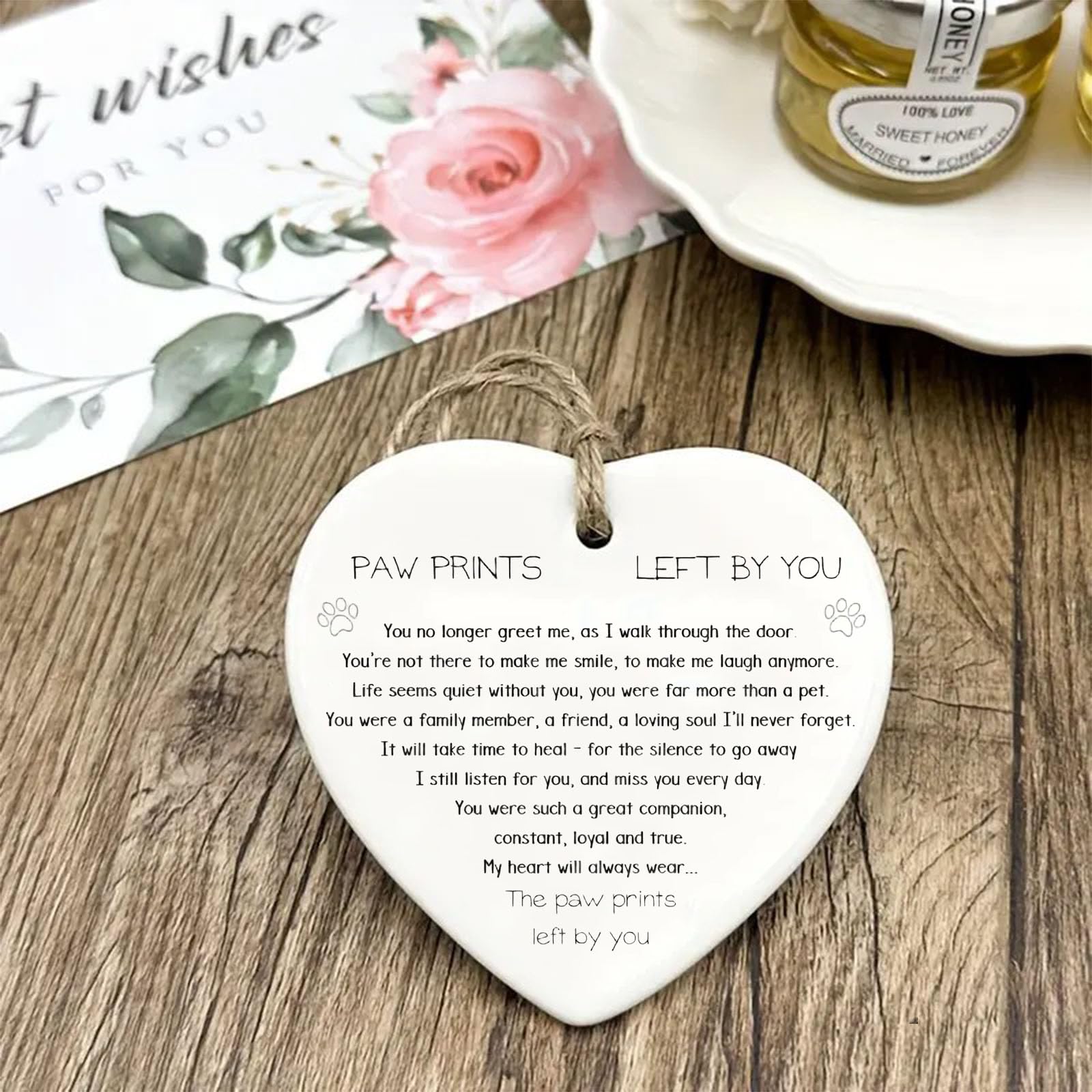 Dwuent White Dog Memorial Gifts,Pet Memorial Plaques,Dog Memorial Plaque - Memorial Heart Plaque With Inspirational Quote – Pet Bereavement Gifts – Hanging Plaque For Home Decor – Sympathy Keepsake For Pet Loss