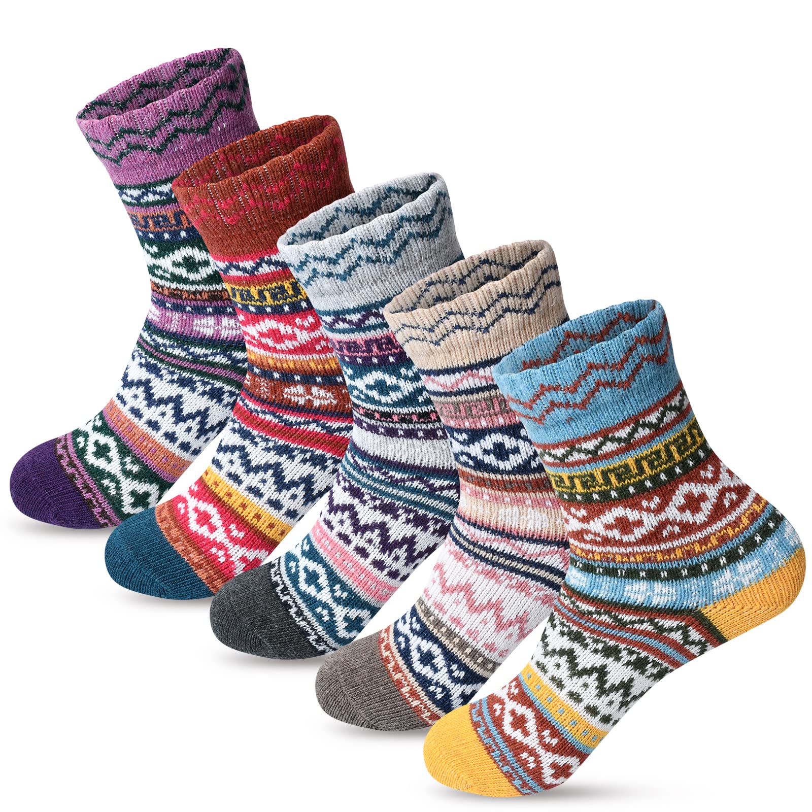 5 Pairs Womens Wool Socks (Mixed color-01)