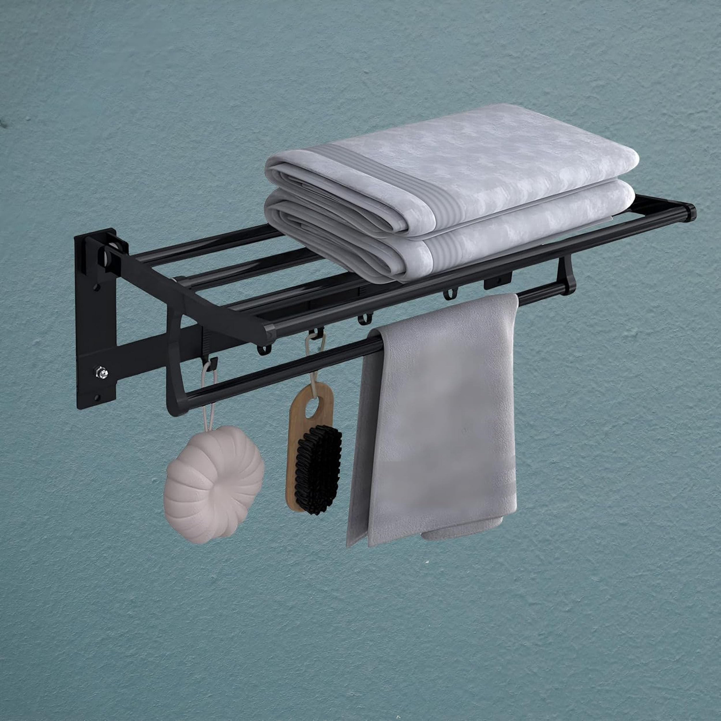 Boniry Towel Bar for Bathroom Towel Rack | Wall Mounted Aluminium Towel Stand for Bathroom | Bathroom Towel Holder with 5 Hooks | Essential Bathroom Accessories (Matt Black Towel Rack) (B0D9NJ1592) Amazon Price History, Amazon Price Tracker