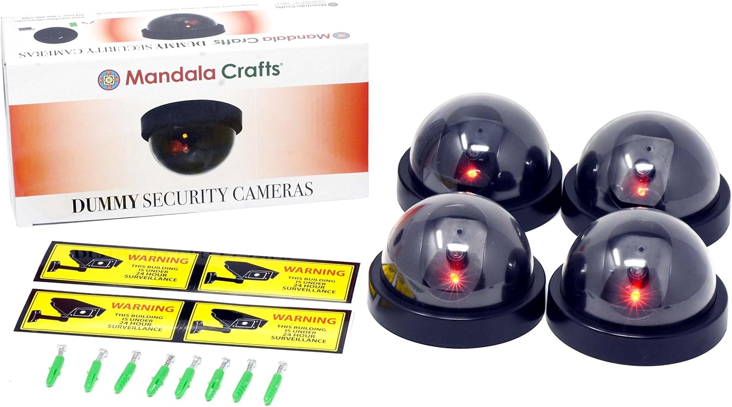 Mandala Crafts Fake Security Cameras with LED Light, 4 Pack Indoor Outdoor Simulated CCTV Video Surveillance, Dummy Security Cameras Mandala Crafts Fake Security Cameras with LED Light, 4 Pack Indoor Outdoor Simulated CCTV Video Surveillance, Dummy Security Cameras