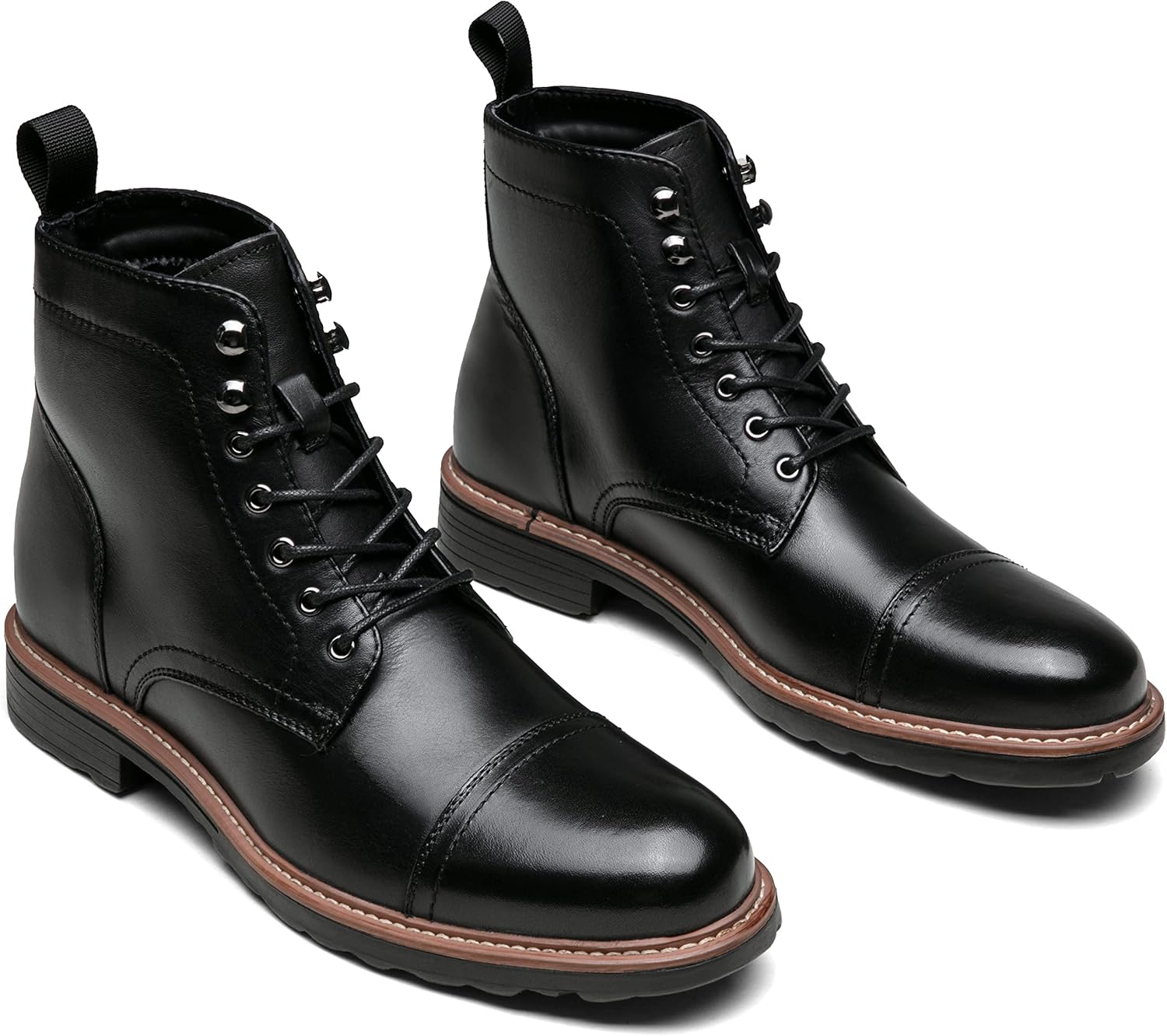 Jousen Leather Boots for Men Dress Retro Classic Design Mens Boots Cap Toe Boot Black Rubber Sole - Image 3