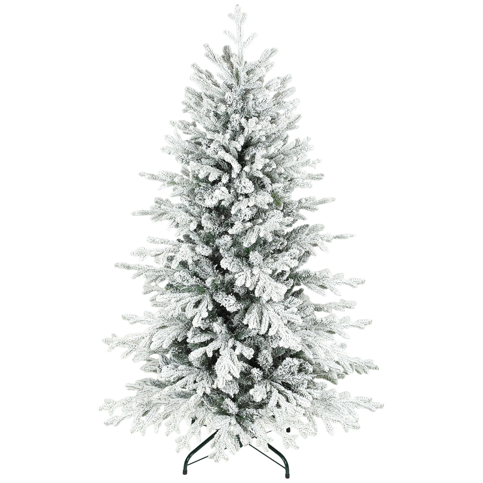 HOMCOM Künstlicher Weihnachtsbaum 150cm mit Schnee 1162 Zweigen Grün | Christbaum, Kiefernbaum mit Klappbarem Metallständer
