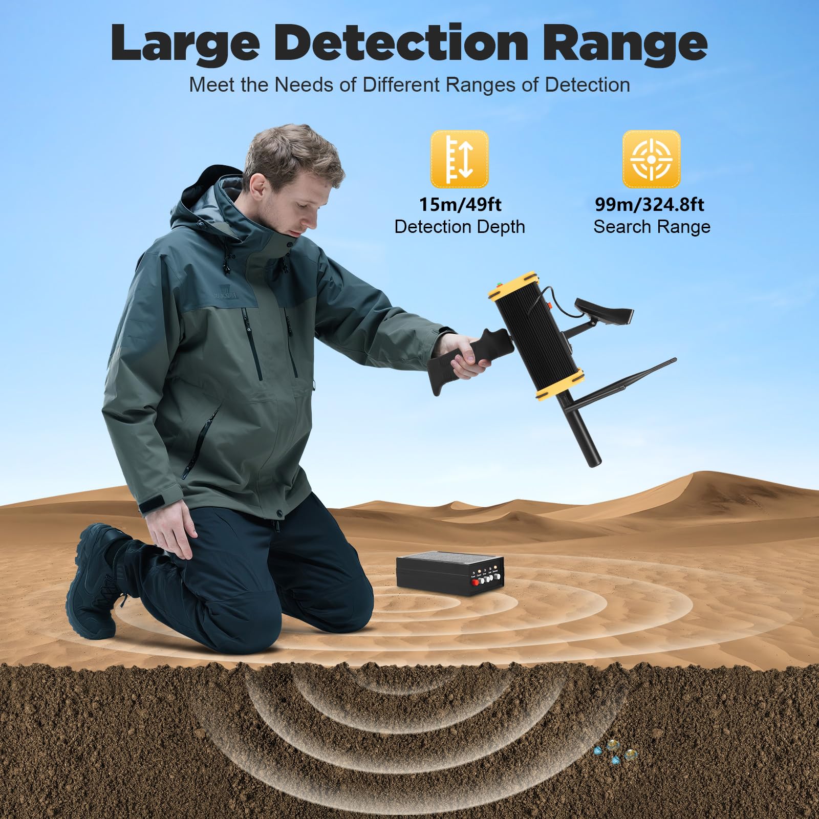 Detector de Metales con Pantalla Alcance De 990 Metros Profundidad De 16 Metros Detector De Oro Portátil Ligero De Alta Sensibilidad Cazador De Tesoros Metálicos Subterráneos Escáner De Diamantes