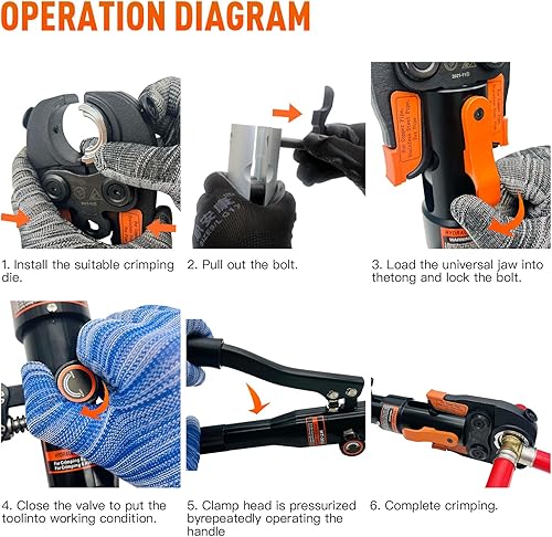 Miniatura 9 de iGeelee Herramienta hidráulica de prensa de tubería de cobre con troqueles de 12", 34" y 1" para montaje de tubería de cobre y troqueles de 38",