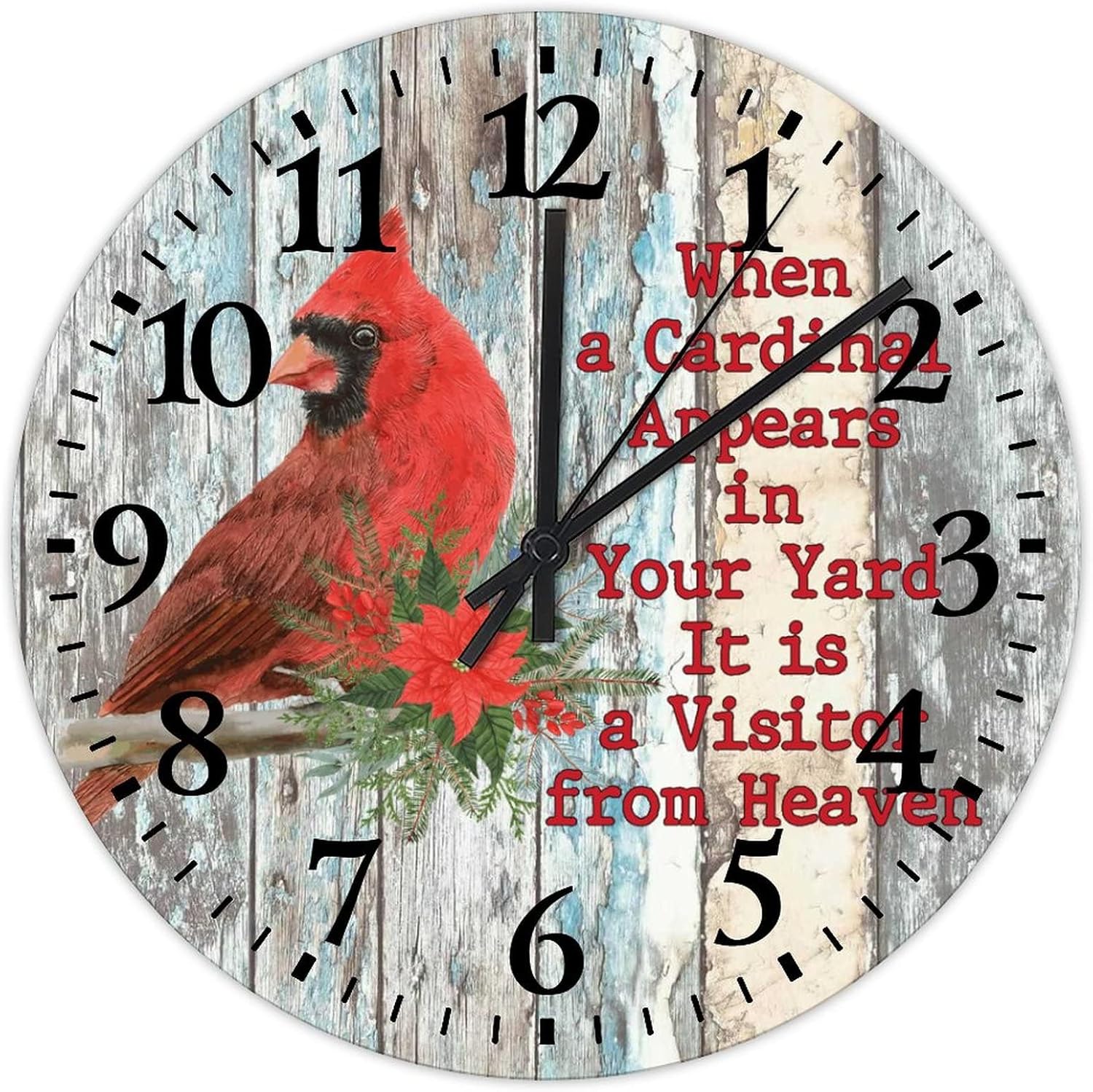 Clock When A Cardinal Appears in Your Yard Its A Visitor from Heaven Wall Clock Wood Battery Operated Arabic Numbers Red Birds Berry Pine Tree Branch Pinecone Round Clock School 15 Inch