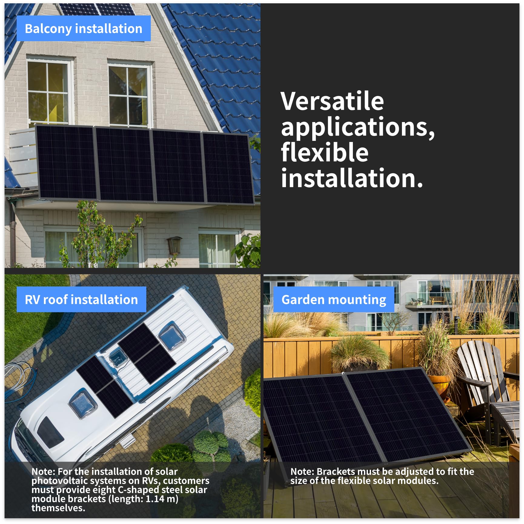 RC 800W - Set centrale elettrica da balcone con supporto, 200W, pannelli solari flessibili – 800W con inverter WiFi, sistema fotovoltaico completo con presa