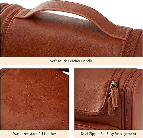 Miniatura 5 de BAGSMART Neceser de maquillaje, bolsa de cosméticos de viaje con gancho para colgar, organizador de viaje de piel sintética resistente al agua para