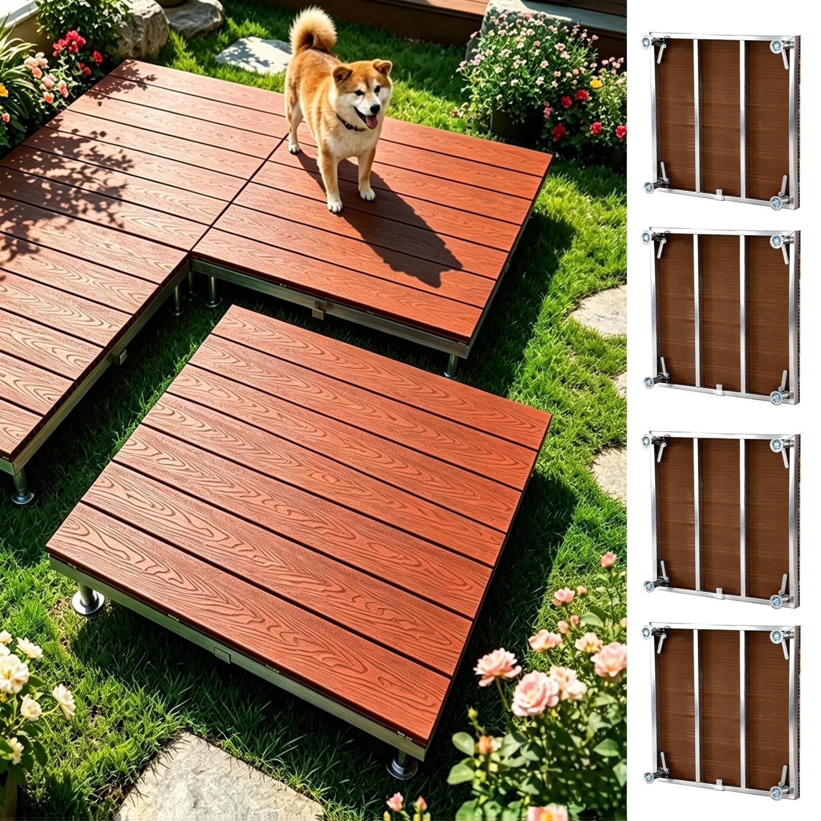 4 PCS Piattaforma for Decking In WPC Preassemblata, Kit Terrazza Flottante