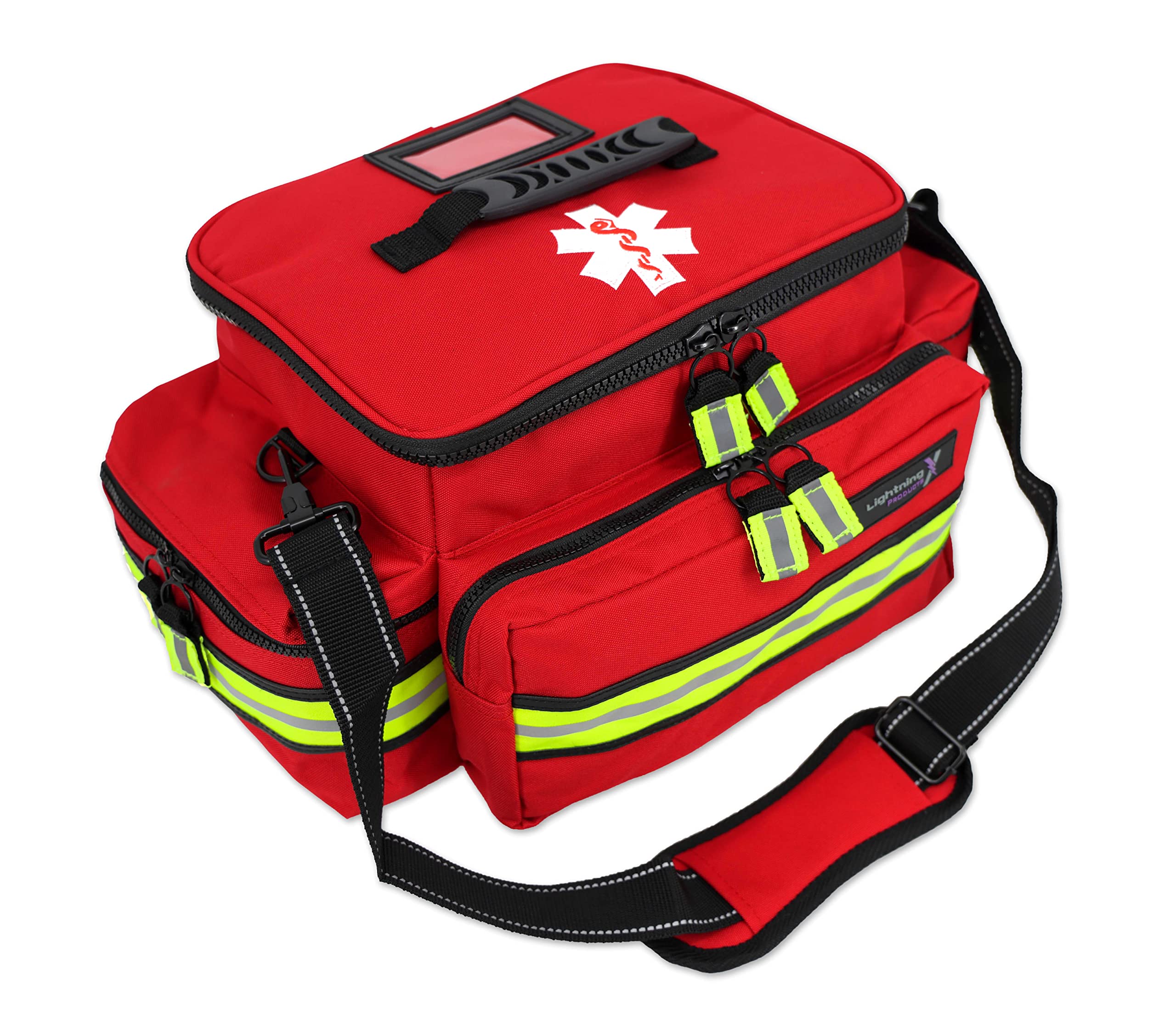 Lightning X Medium First Responder EMT Bag | LXMB25 | w/Reflective, Shoulder Strap & Zippered Compartments for First Aid + Trauma Supplies - RED