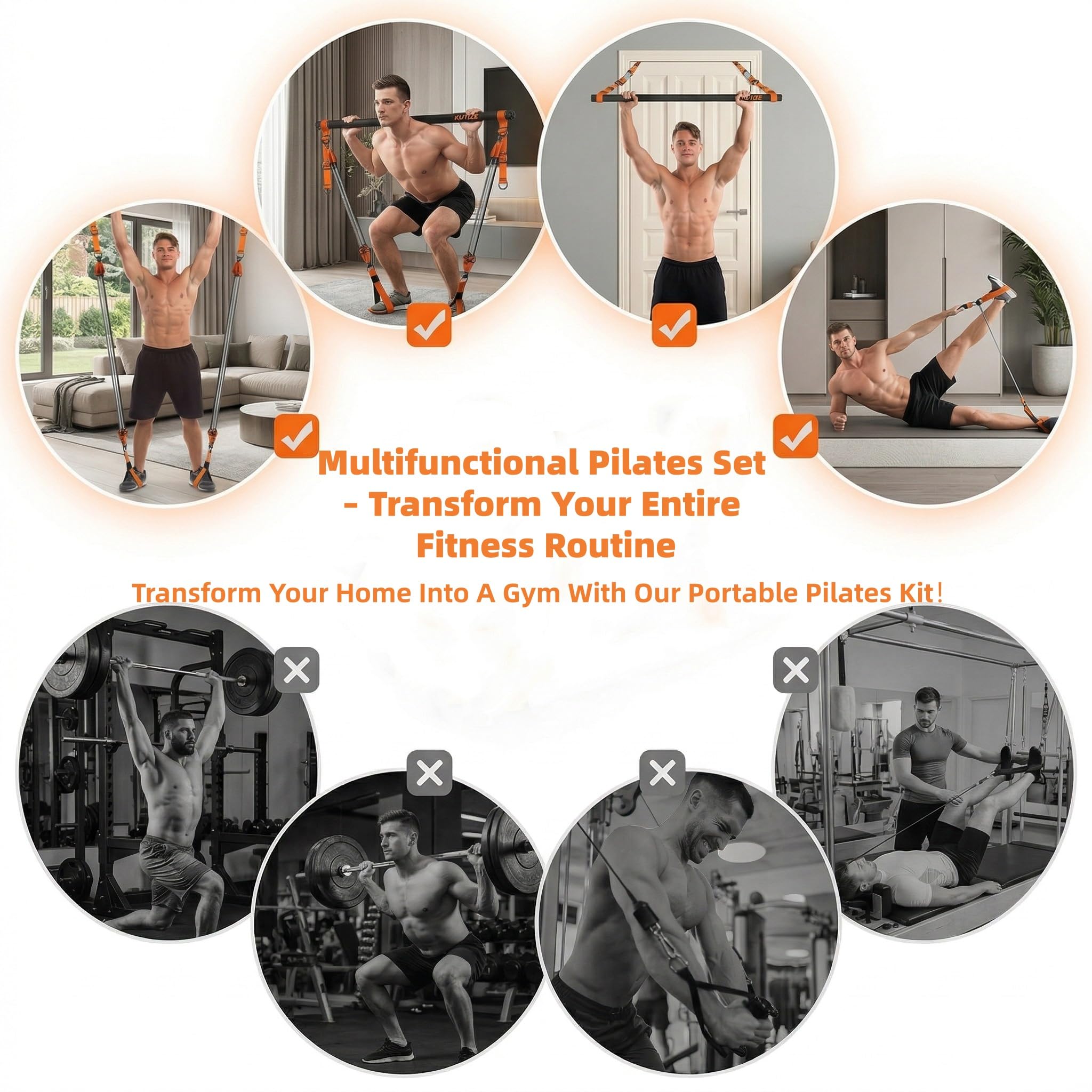 SOONHUA Kit Pilates en Casa, Barra de Pilates con 6 Bandas de Resistencia de Caucho Natural hasta 270 LBS, Equipo Multifuncional de 19 Piezas para Entrenamiento de Fuerza y Gimnasio Portátil