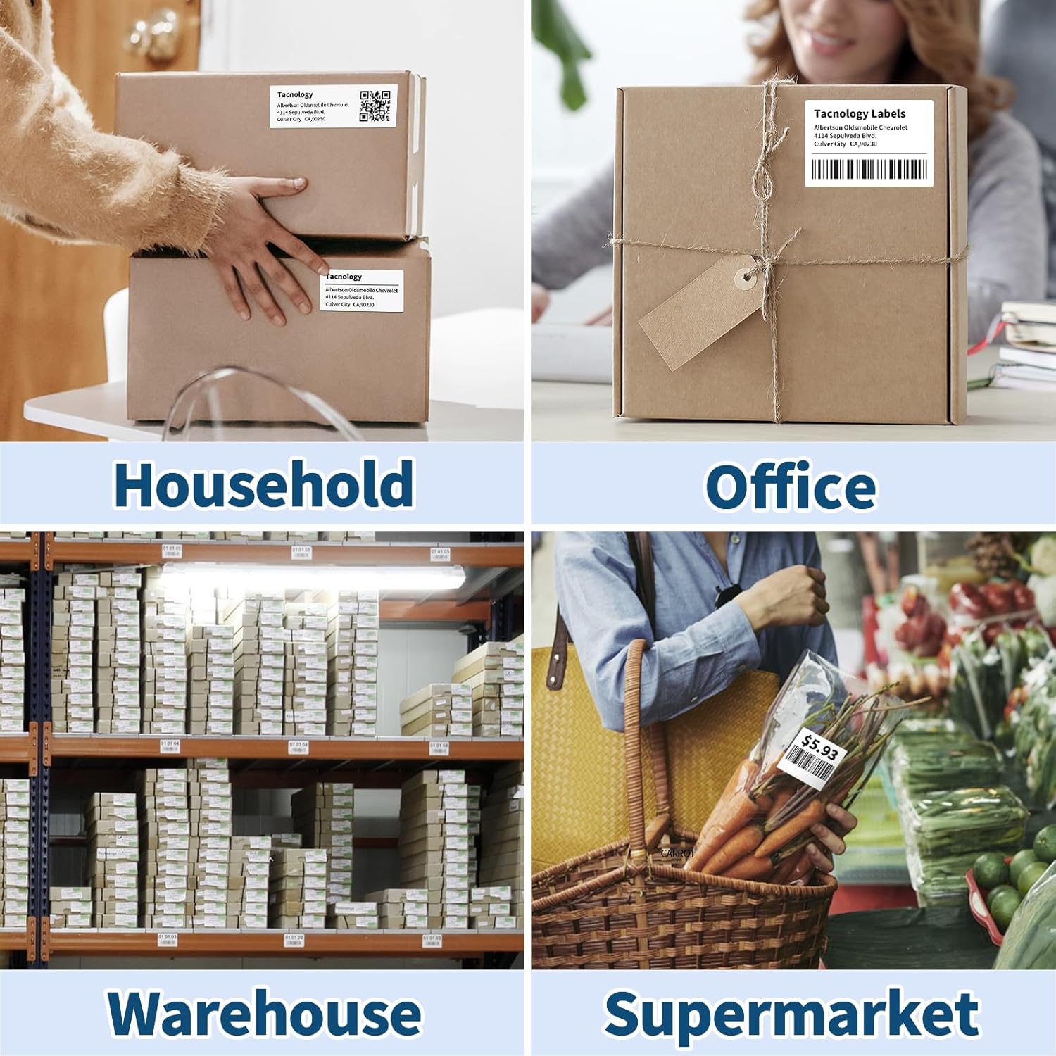 Tacnology 24 Rolls 2" X 1" Direct Thermal Labels - Perforated Barcode Replacement Labels - Compatible with Rollo & Zebra Desktop Printers - FBA Adhesive Address Shipping Labels- 1300 Labels/Roll - Image 6