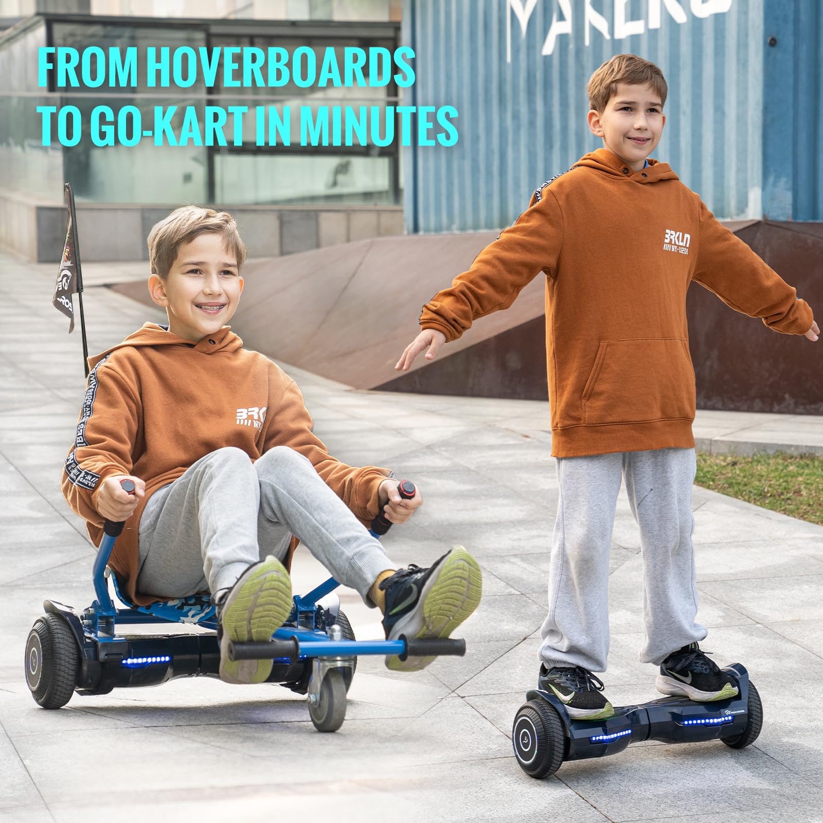EVERCROSS EV2 Hoverboards con Asiento - 5.2 Ah Batería, 15 km/h, Música Bluetooth, Luces de Pedal de 7 Colores, Carga máxima 85 kg, Hover Board con Hoverkart para Niños, Adolescentes y Adultos Negro