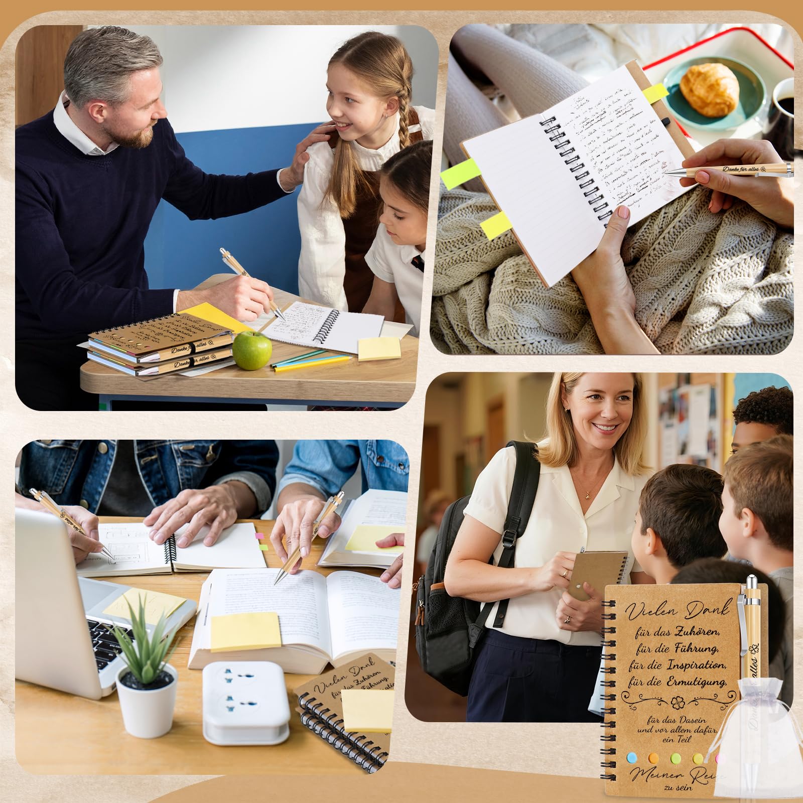 10 Sets Dankeschön Geschenke Klein, Notizbuch Klein mit Kugelschreiber und Organzabeutel, Vielen Danke für Alles, Abschiedsgeschenk Kollegen, Danke Geschenk Kollegin Erzieherin Lehrer Freunde