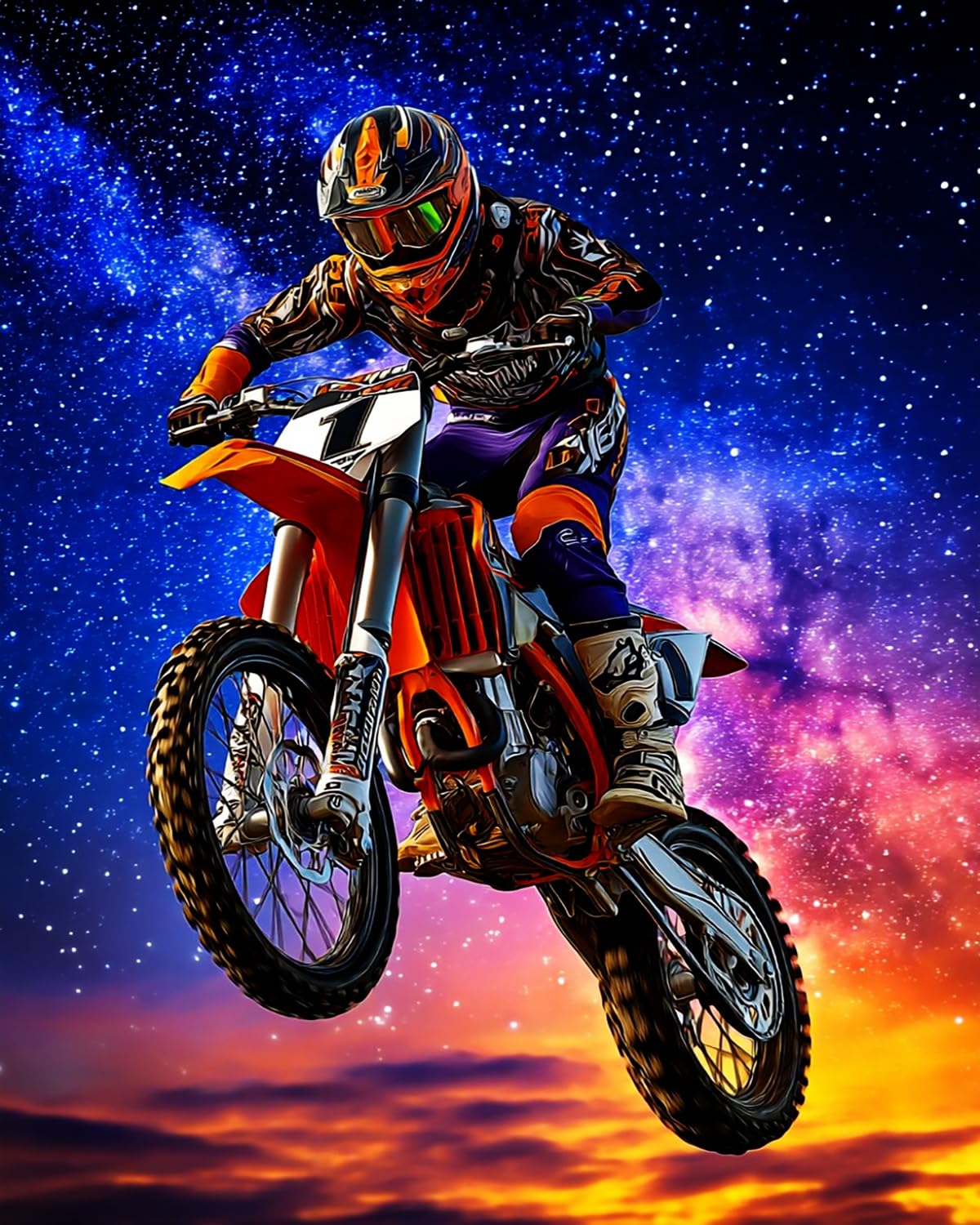Liubaishi Multicolour Paint By Numbers For Adults, Interstellar Leap Motocross Theme, 40X50 Cm Acrylic Canvas Kit With 3 Brushes