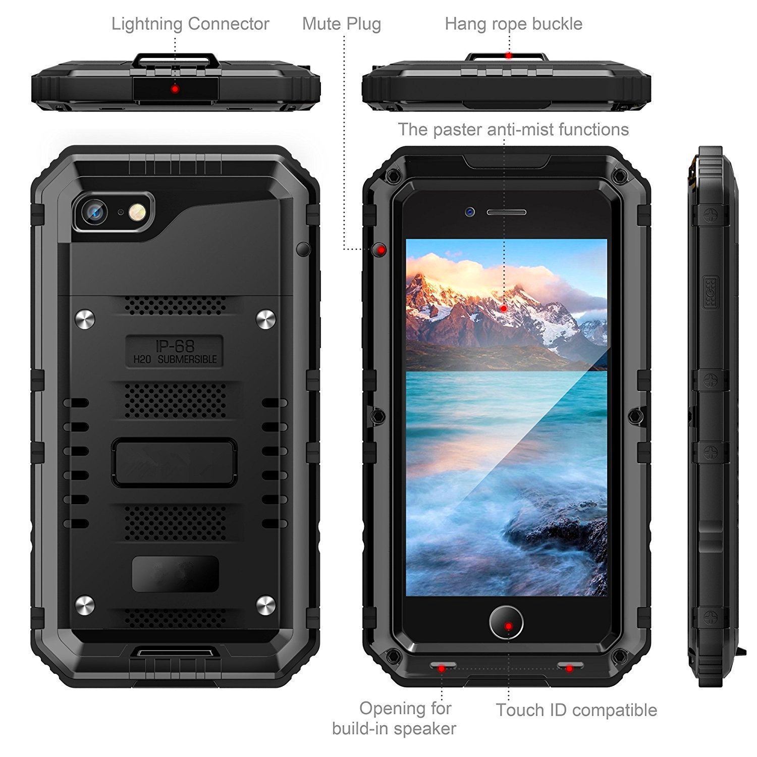 Funda impermeable para iPhone 7, iPhone 8, carcasa protectora de cuerpo completo con protector de pantalla integrado, funda resistente de grado militar para iPhone 8 / iPhone 7, (negro) 4