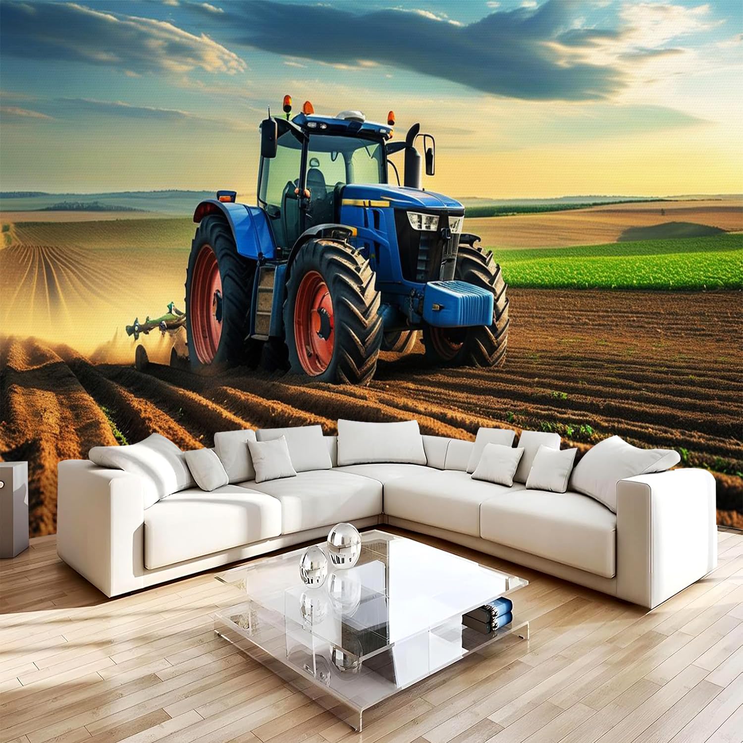 Générique Papier Peint Panoramique 3D 366x254 cm Tracteur Non-tissé Murale Maison Décoration Intérieure Style Pastoral pour Chambre Salon Mur TV Artistique Poster Décoration Murale 1M328