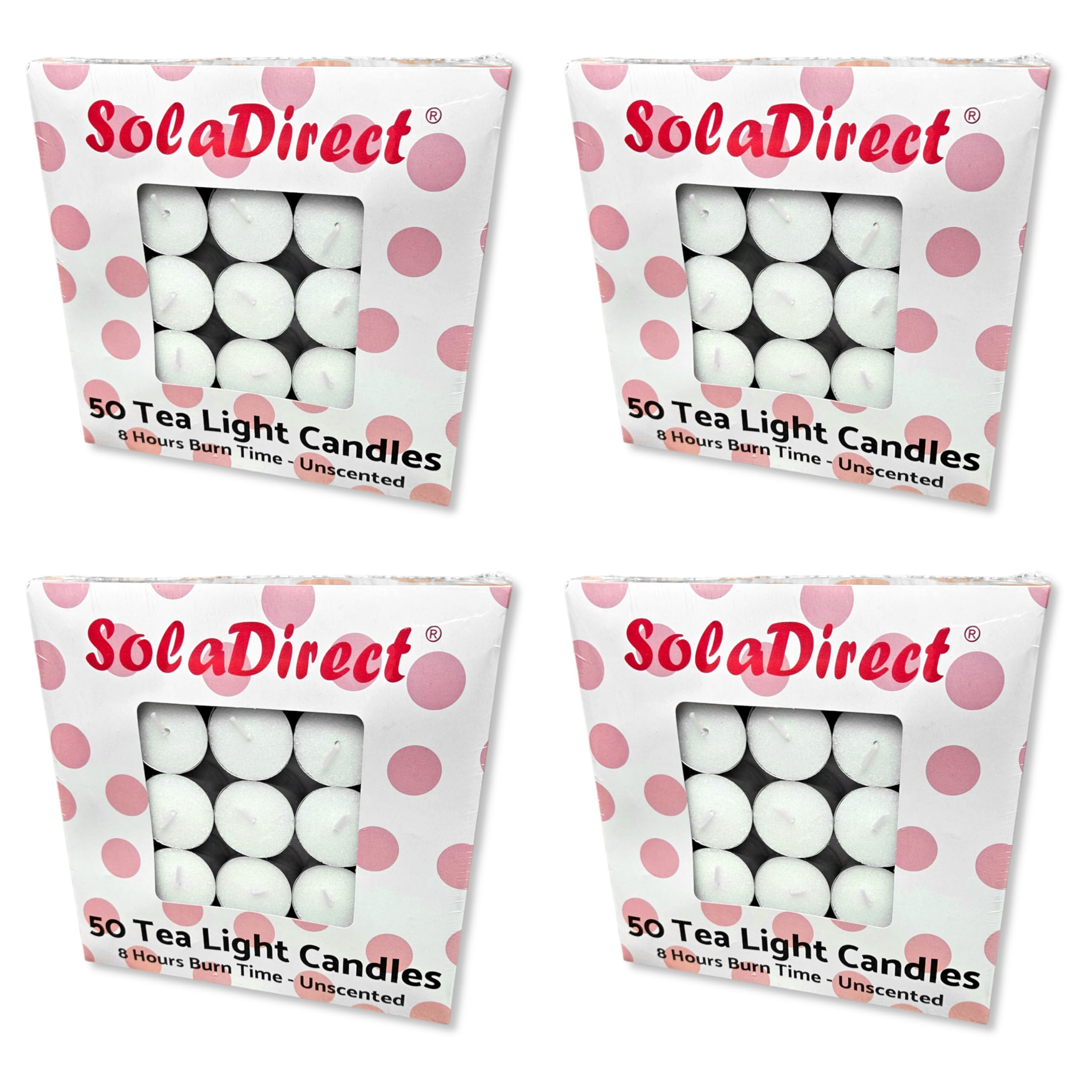 Tea Light Candles 8 Hours - White Unscented Smokeless Tealights - Bulk 200 Pack - 38 mm x 25 mm - Long Burning Night Lights for Weddings, Parties, Restaurants, Home, Decor - Paraffin Wax, Cotton Wick