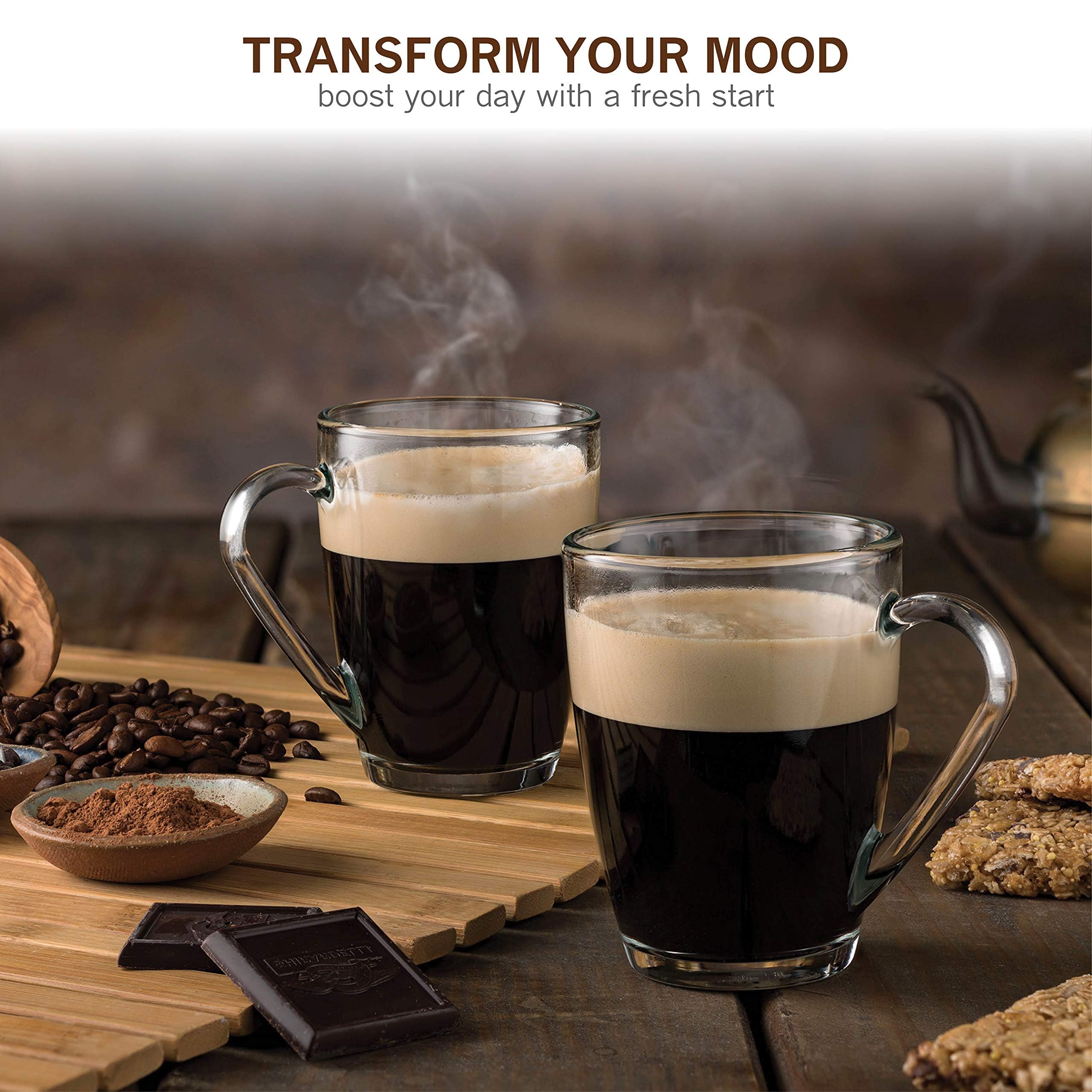 Bormioli Rocco Lot de 6 tasses à café en verre trempé de 37 ml avec poignée pratique, verres à thé pour boissons chaudes/froides, résistants aux chocs thermiques, en verre trempé, pour cappuccino