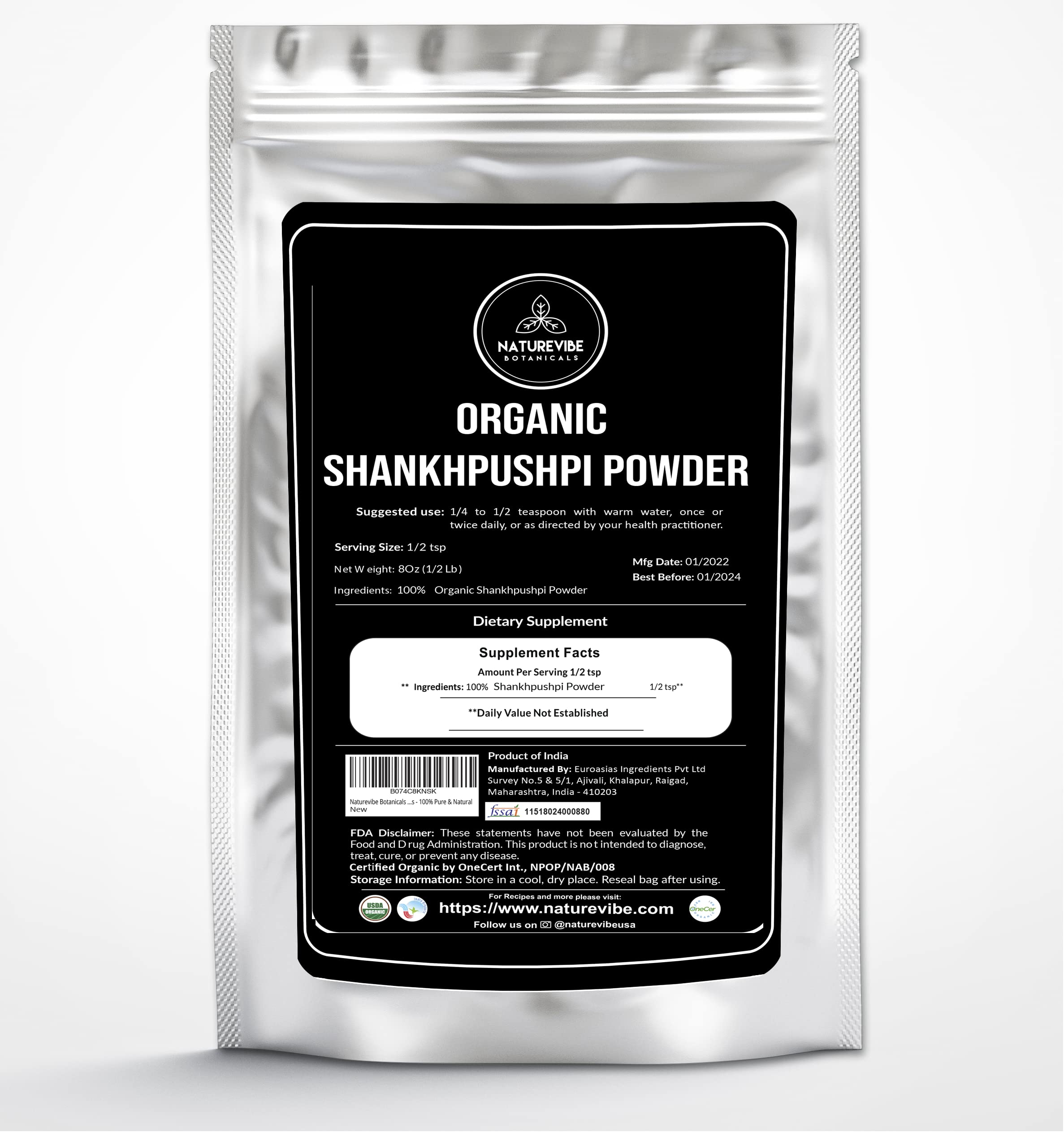 Naturevibe Botanicals Organic Shankhpushpi Powder (8 Ounces) - Convolvulus Pluricaulis - 100% Pure & Natural