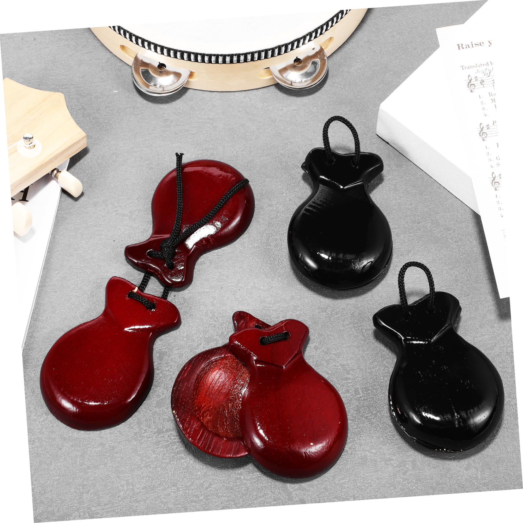 GOOHOCHY Handmade Wooden Castanets 2 Pairs Perfect for Music Latin Percussion Beginners