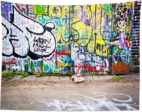Loccor Tapiz de graffiti urbano urbano, arte abstracto colorido de grafiti para pared, caricatura retro de los años 80 y 90, estilo hip hop, para