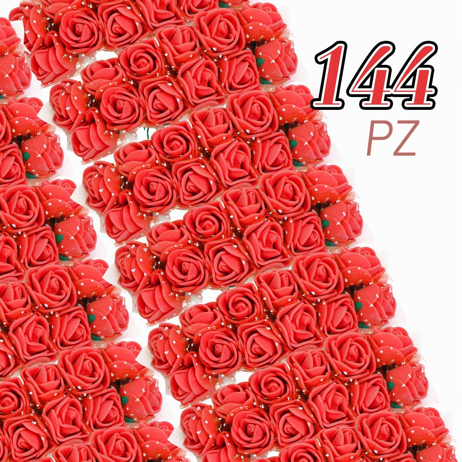 BETESSIN 144pz Rose Finte Rosse (Dia. 20mm) Teste di Fiori Rose Finte Artificiali Teste di Rose Rosse Finte in Schiuma per Decorazione Sposa Matrimonio Festa Nuziale Valentine’s Day Casa Fai da Te