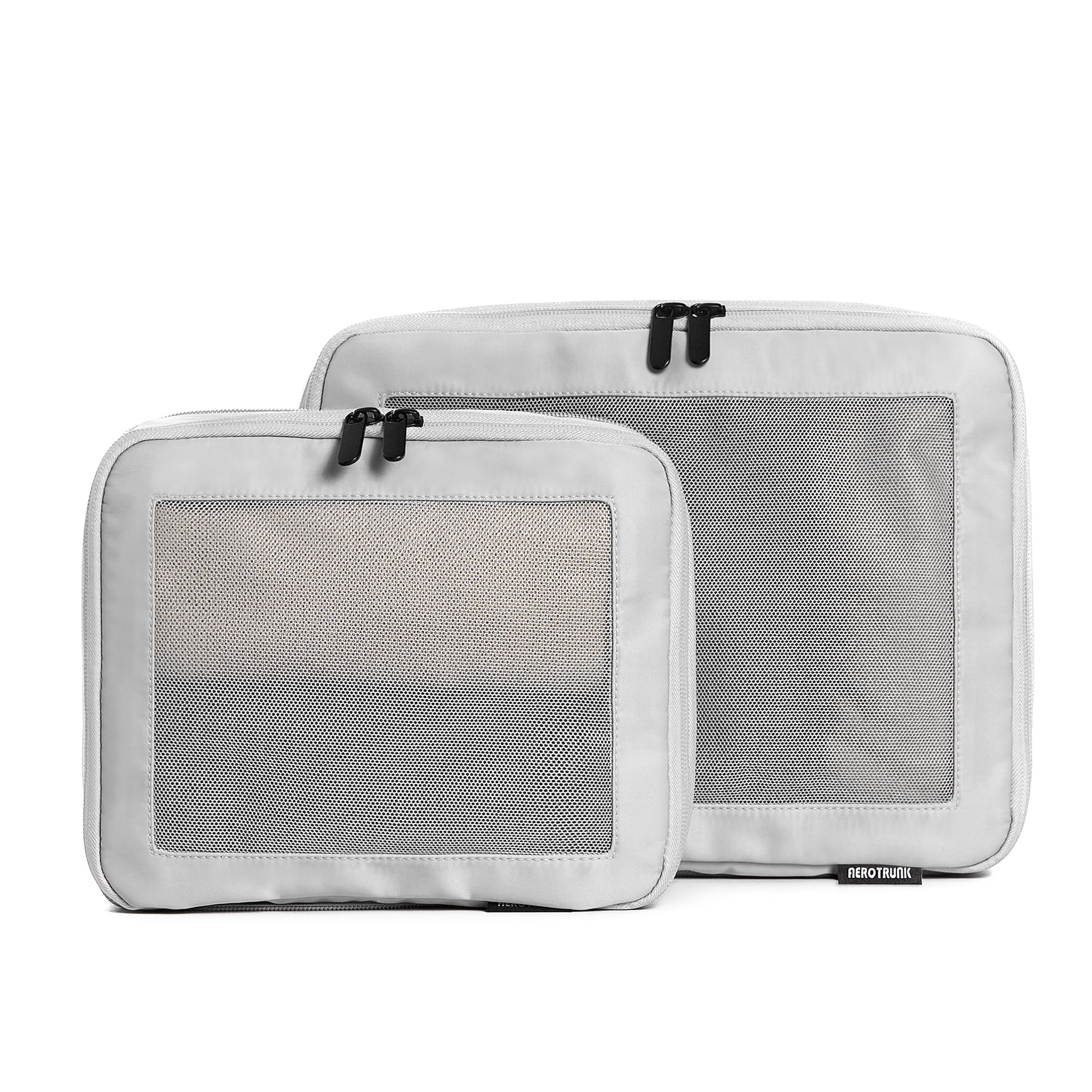 Aerotrunk Compression Packing Cubes for Travel - Luggage Organizer Bags - Double Zipper Packing Cubes for Suitcases (2-Pack, Light Grey)
