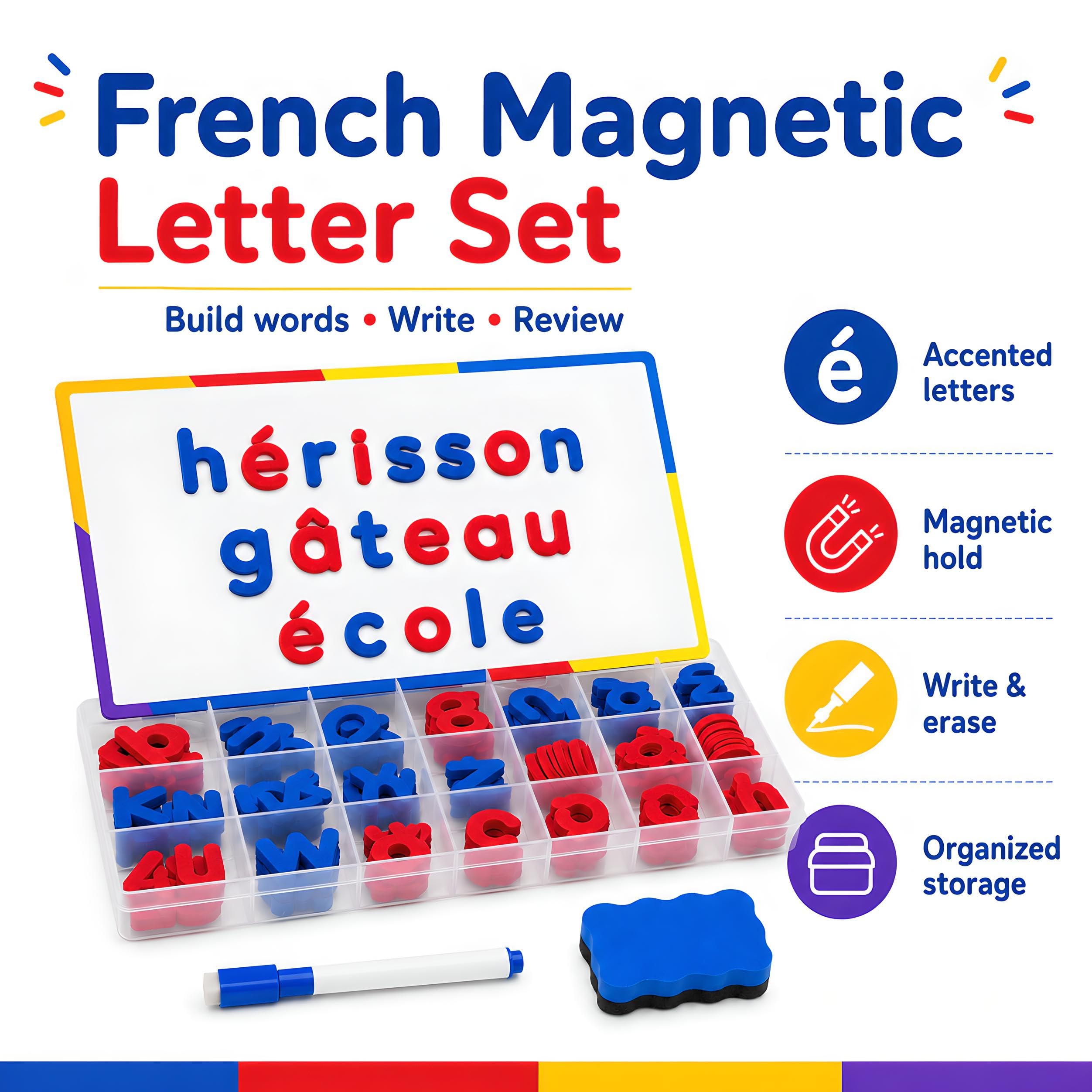 240 Lettres Magnétiques Françaises – Alphabet Coloré pour Phonétique et Écriture, Tableau, Réfrigérateur