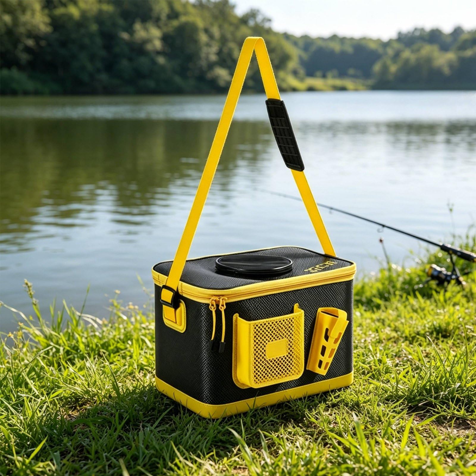 predolo Seau à Vifs en EVA Multifonction Seau de Pêche Pliable Bandoulière Confortable pour Pêcheurs, 45CM