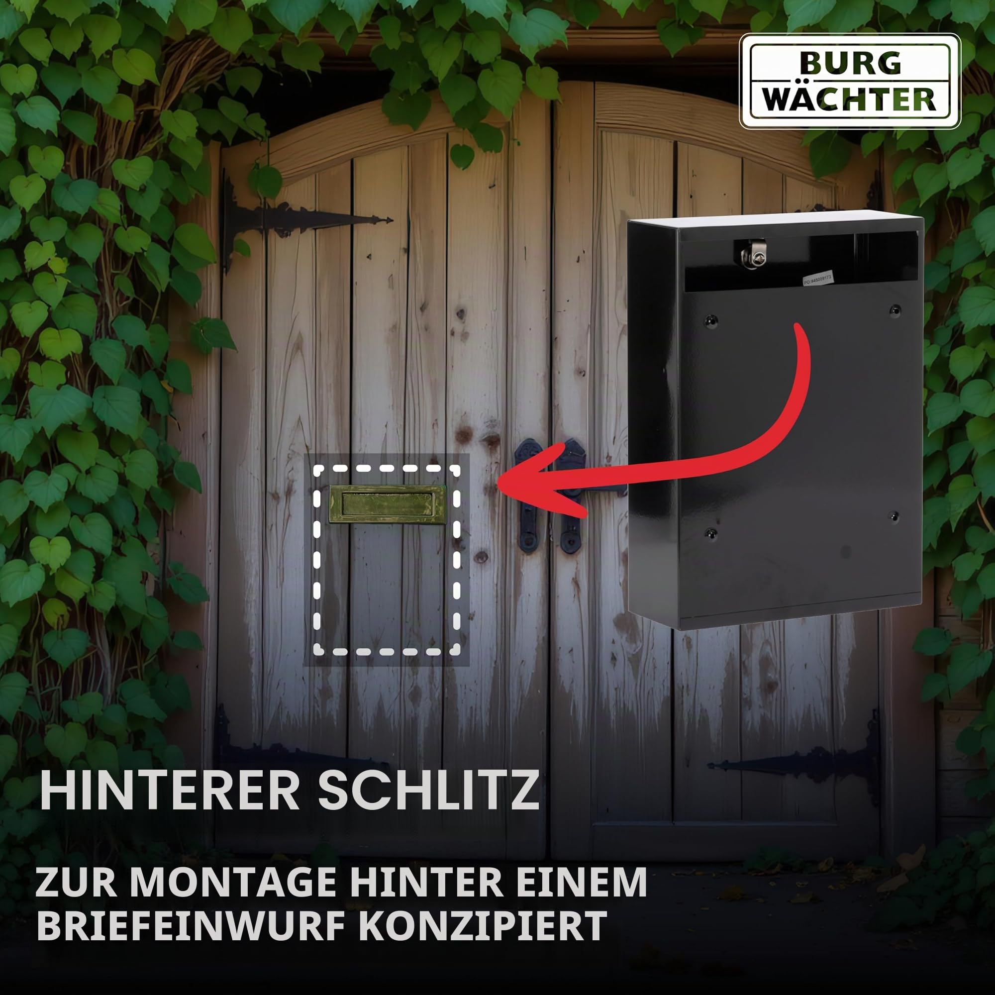 Burg Wächter MB11BK Forth Hintertüre und wandmontierter, abschließbarer, wetterfester Briefkasten aus verzinktem Stahl — Forth Schwarz — 251 x 354 x 100 mm