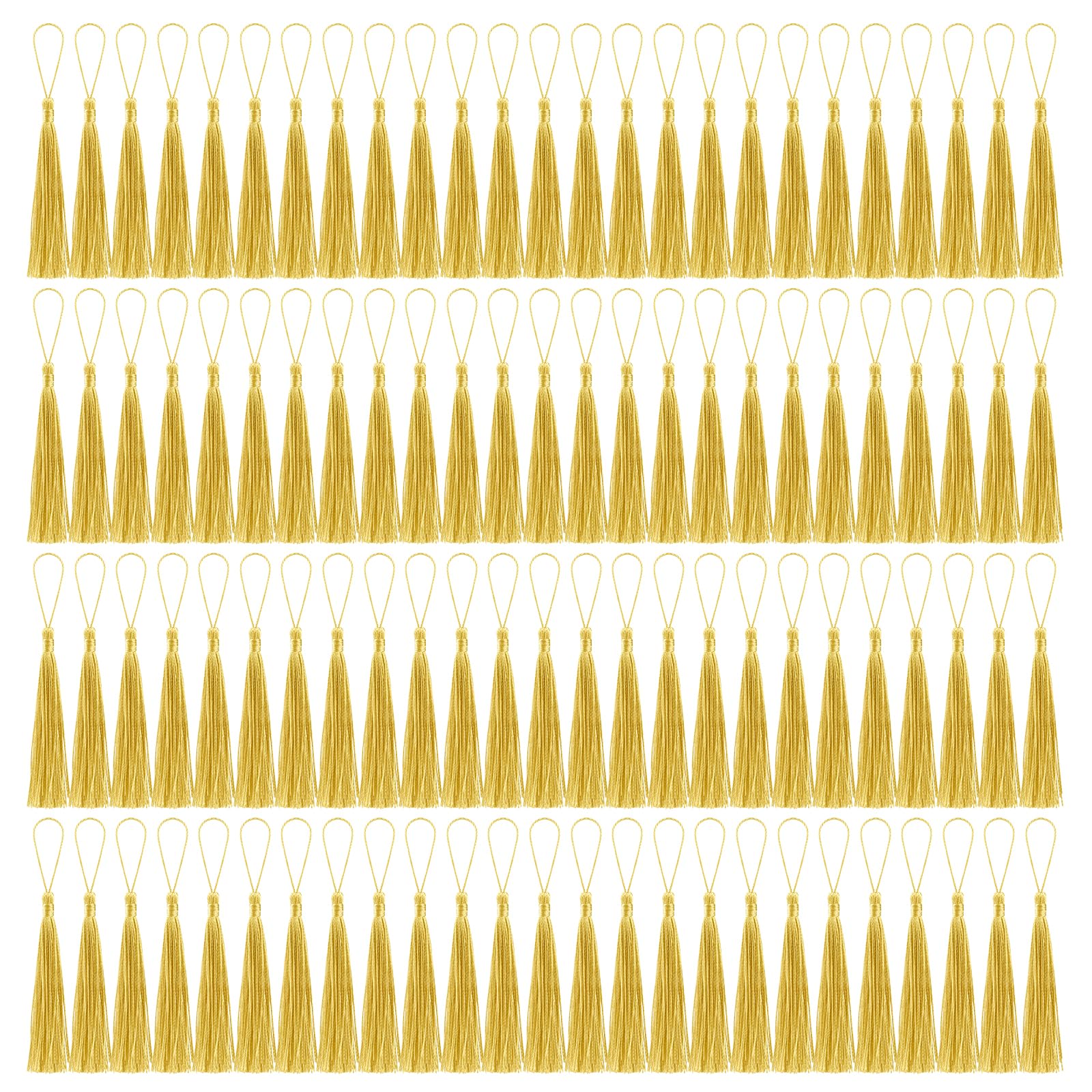 BOUBONI 100 Pcs Bookmark Tassels Bulk Champagne Gold Soft Craft Silky Handmade Mini Tassels for Jewelry Making with Loops for DIY Craft Accessory Dress Decoration