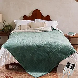 GOTCOZY Heated Blanket - Queen Size Electric Blanket with Dual Controller, 6 Heating Levels & 10 Hour Auto Off, ETL Certified (84x90 Inch Green)