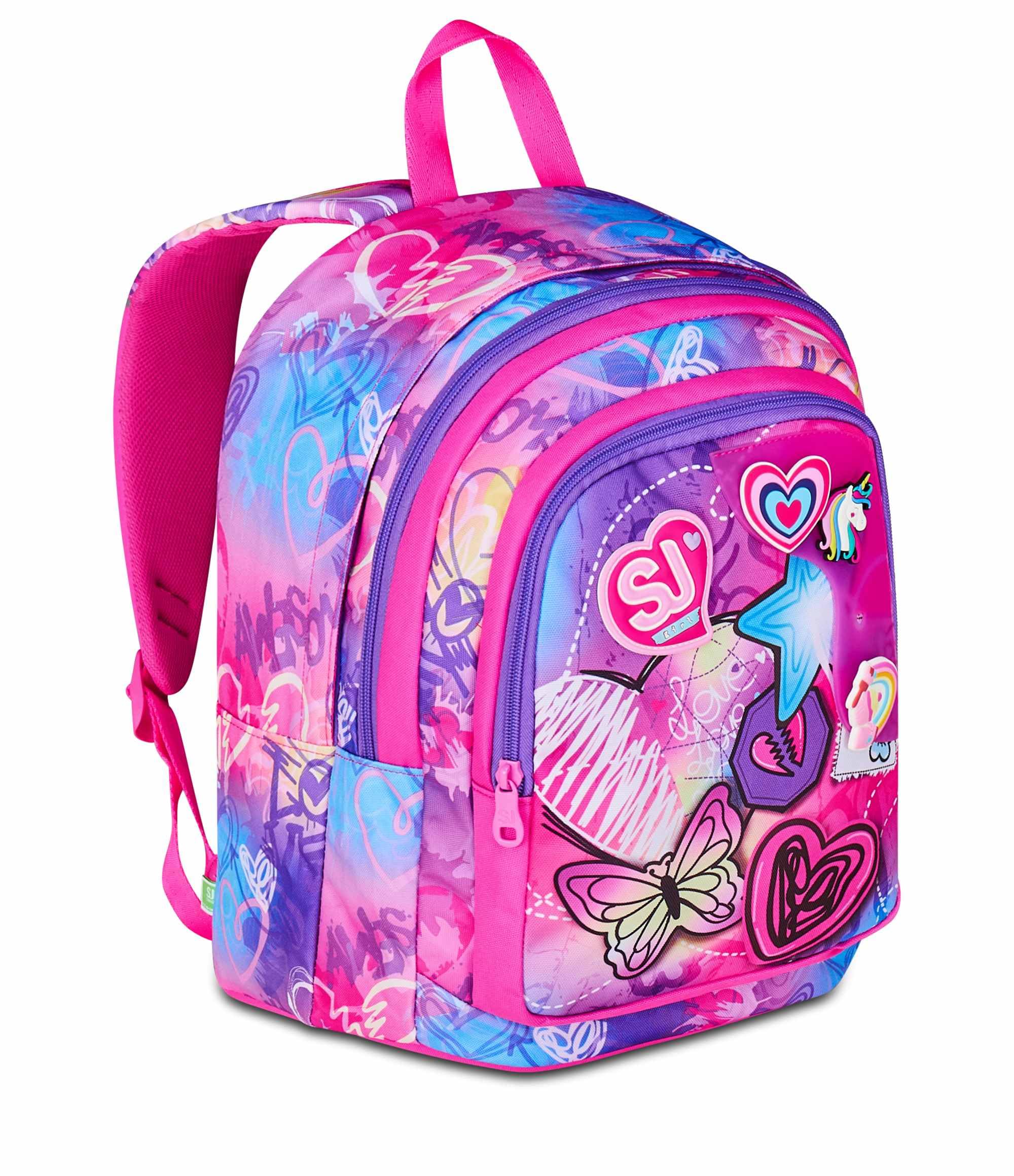 SJ GANG STYLE JAM GANG Zaino Scuola Advanced, Fucsia, Doppio Scomparto e Tasca per Borraccia, 29 L, Zaino Scuola Elementare, Zaino Bambina