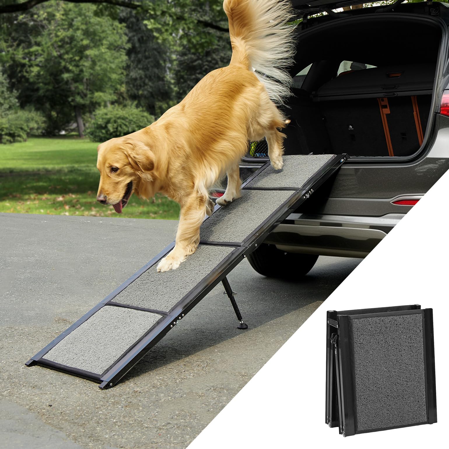 JOYTUTUS Rampa pieghevole per cani, per auto, SUV e camion, portata 90 kg, adatta per animali domestici di grandi dimensioni, medie e piccole dimensioni (180 x 44 cm), telaio in alluminio