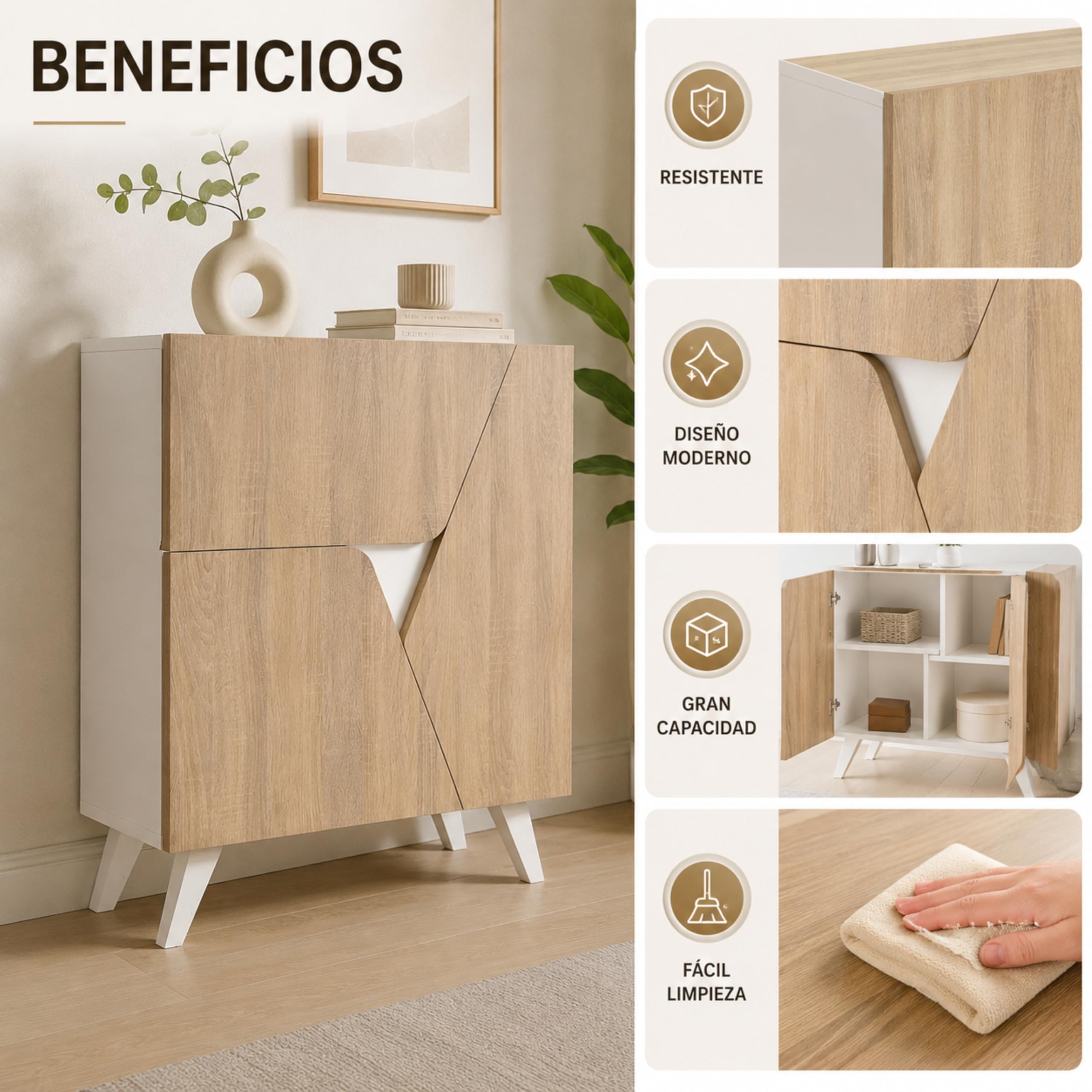Mueble Aparador Comoda en Roble y Blanco 80 x 94 x 34 cm - Mueble Recibidor, Aparadores para Salon, Aparador Entrada Recibidor. Marte