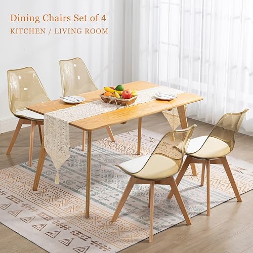 Miniatura 25 de ANOUR Juego de 4 sillas de comedor, modernas sillas de comedor de acrílico transparente con asiento de cuero sintético y patas de haya macizas,
