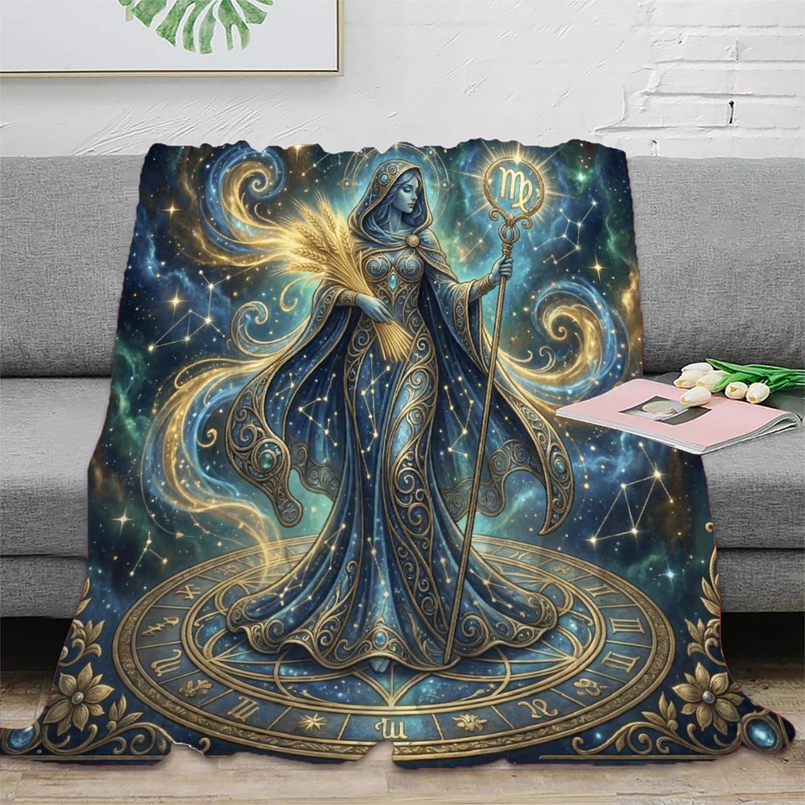 H3B8U2Y5 Virgo Zodiac Starry Galaxy Flannel Throw Blanket, Car Travel Couch